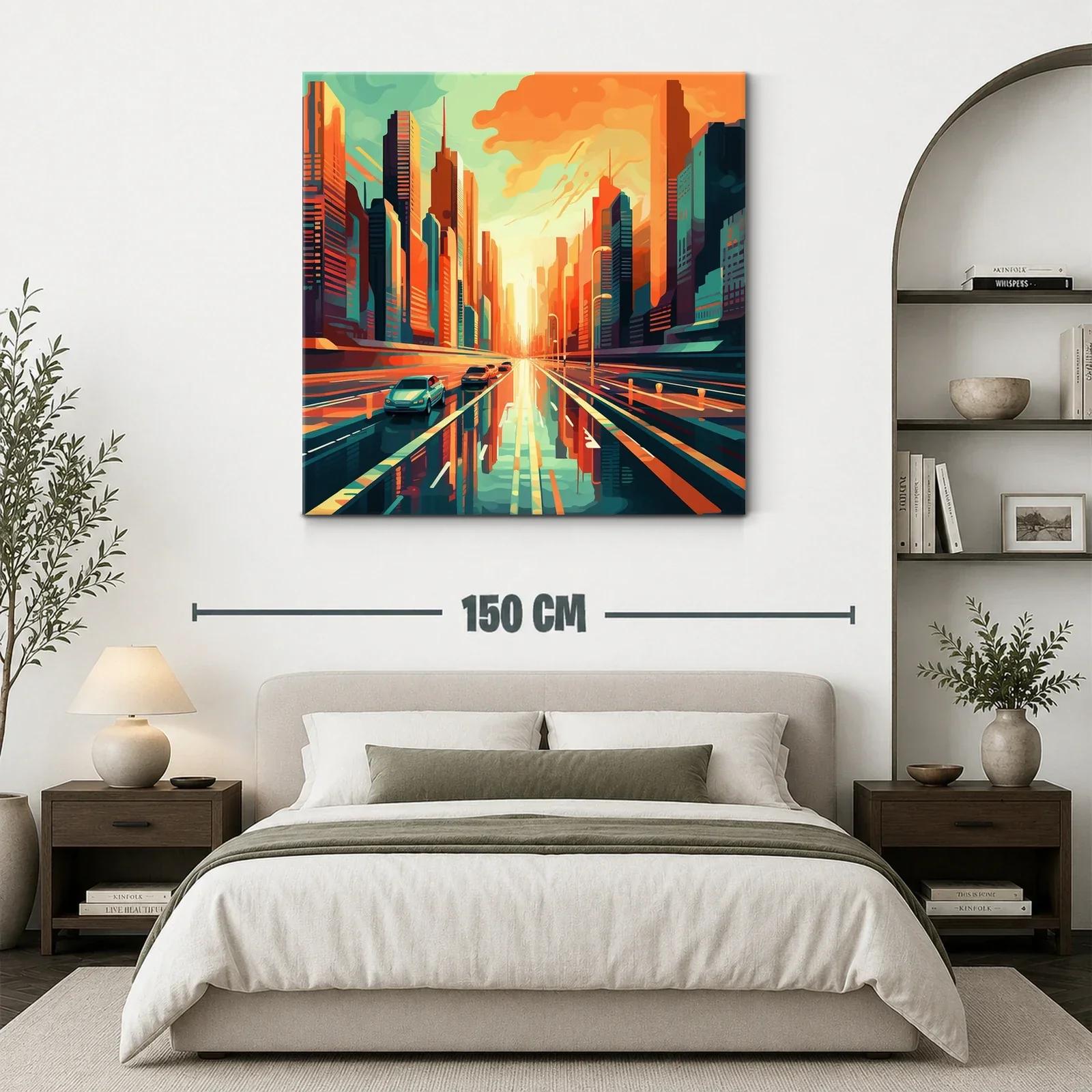 Atardecer urbano con reflejos vibrantes en ciudad moderna — miniatura 3