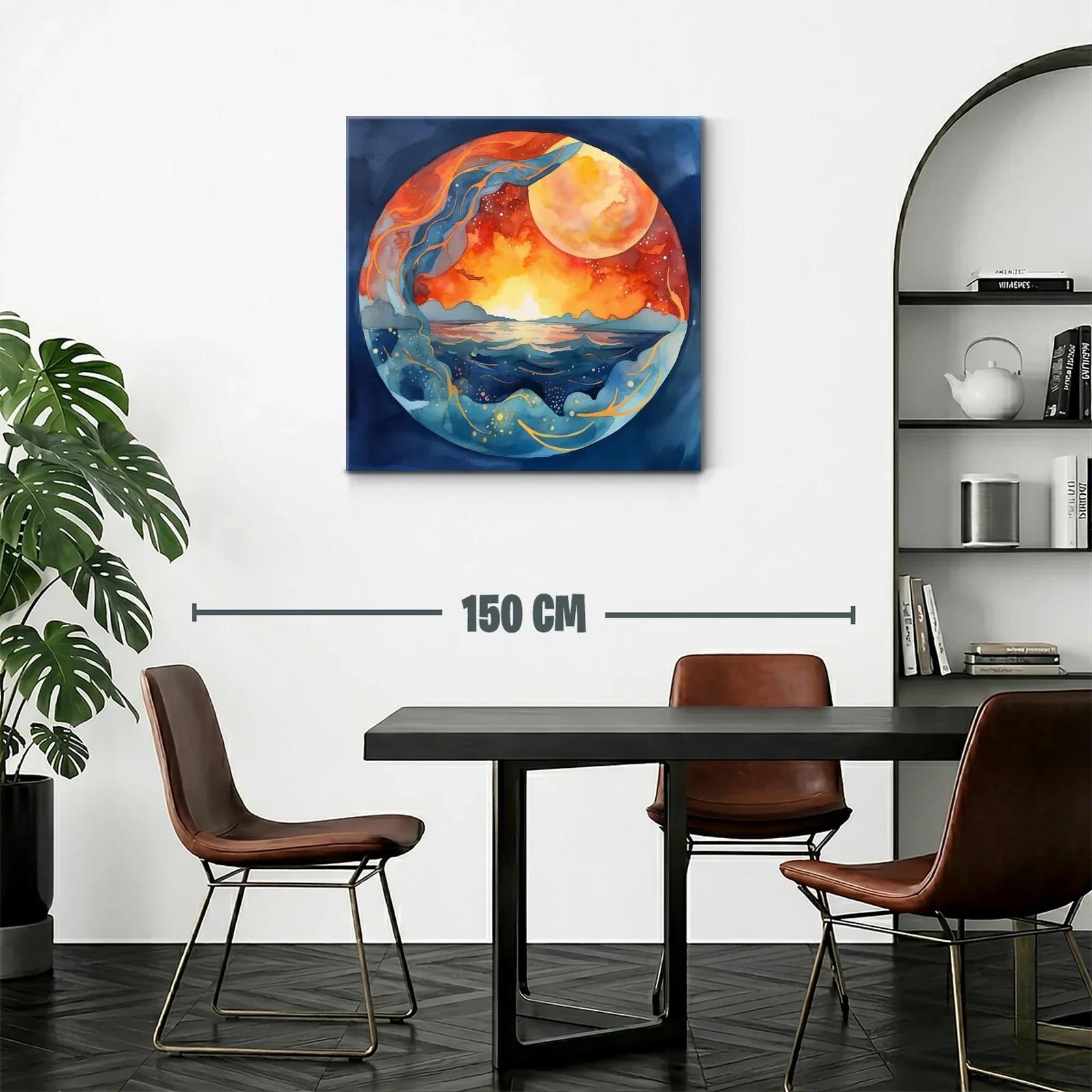 Atardecer celestial con mar y luna gigante vibrante — miniatura 2