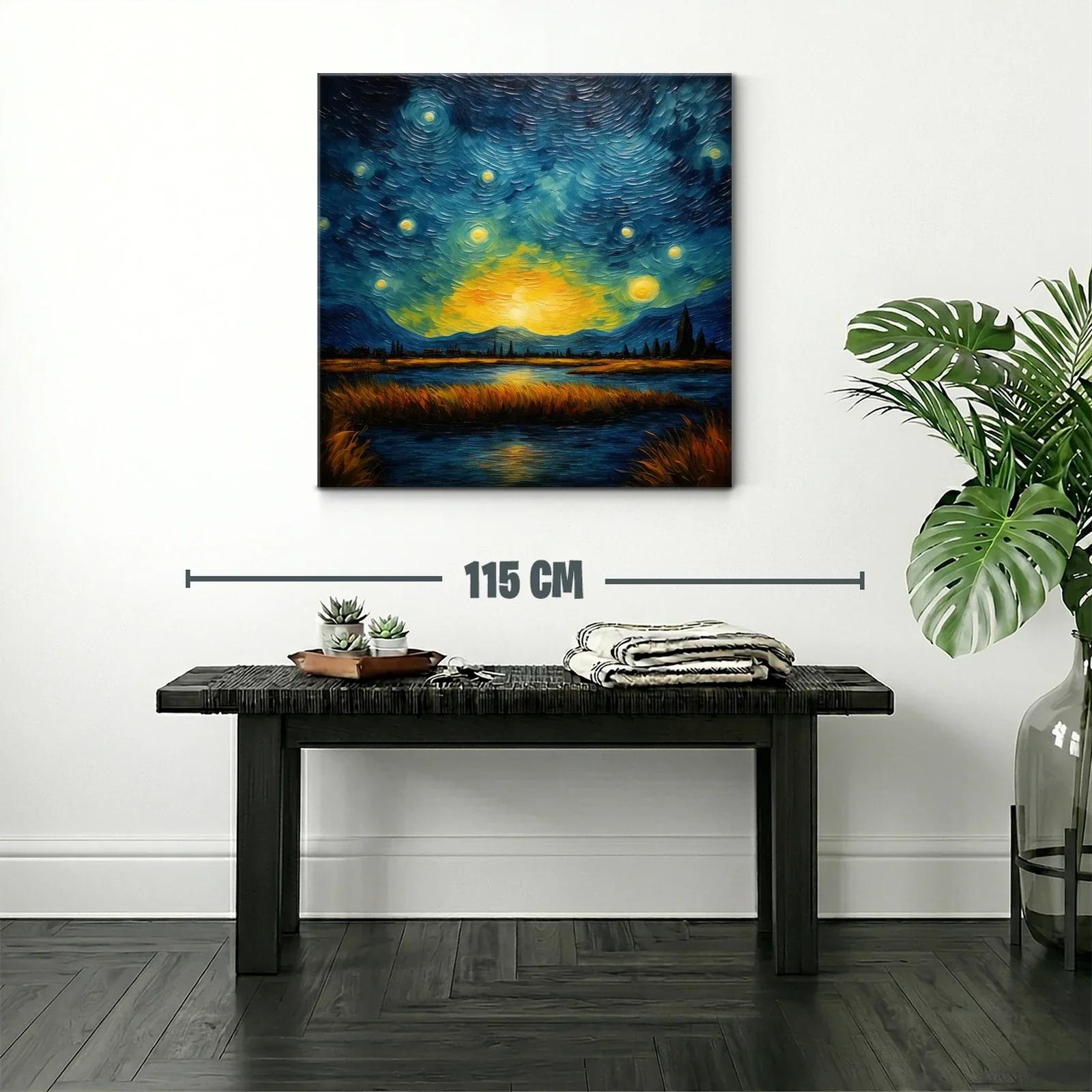Paisaje nocturno con cielo estrellado y lago reflejante — miniatura 2