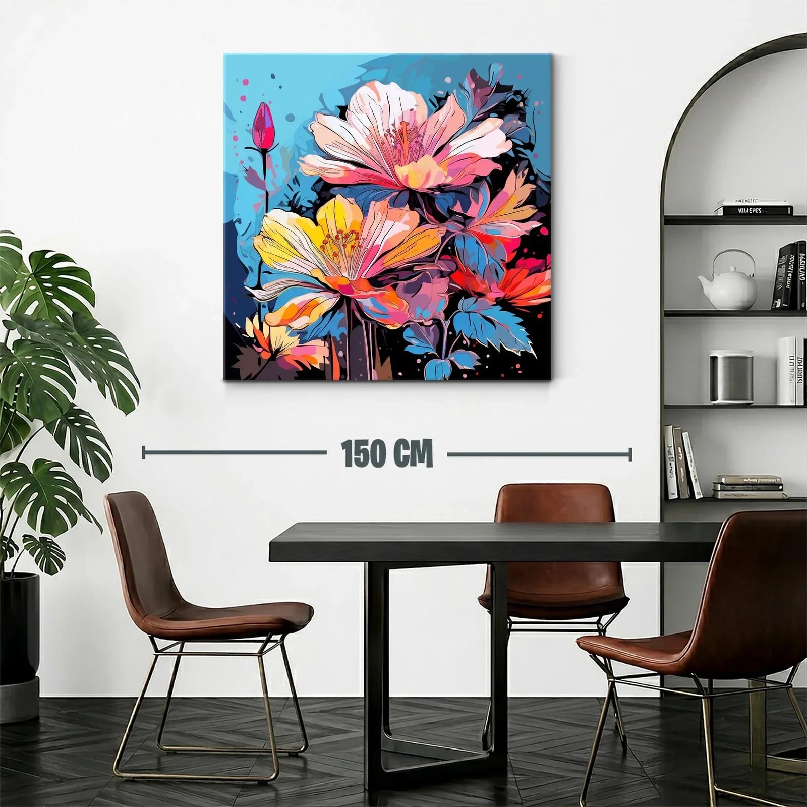 Cuadro floral con vibrantes tonos azules y rosas — miniatura 2