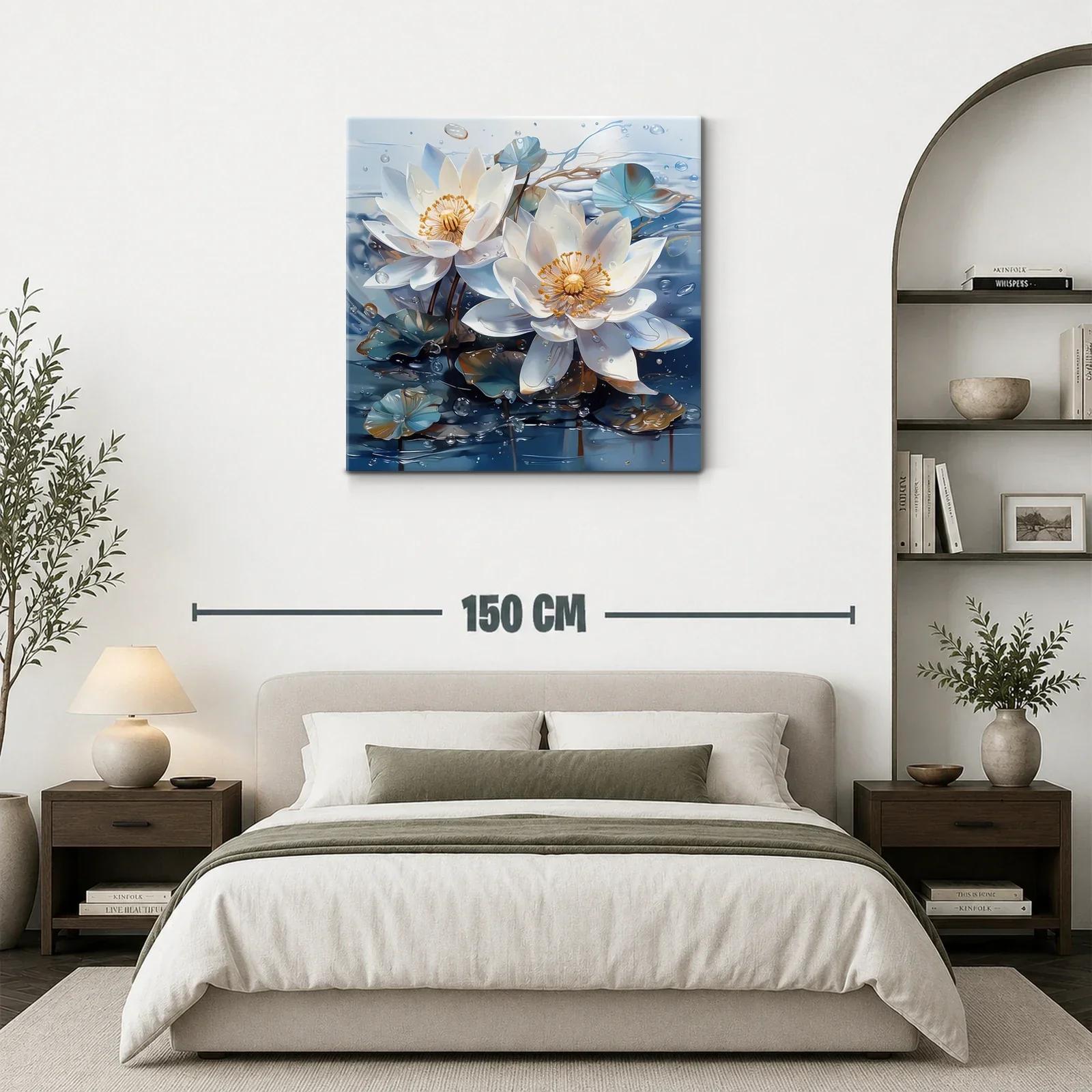Elegancia serena de flores acuáticas en tonos azules y blancos — miniatura 3