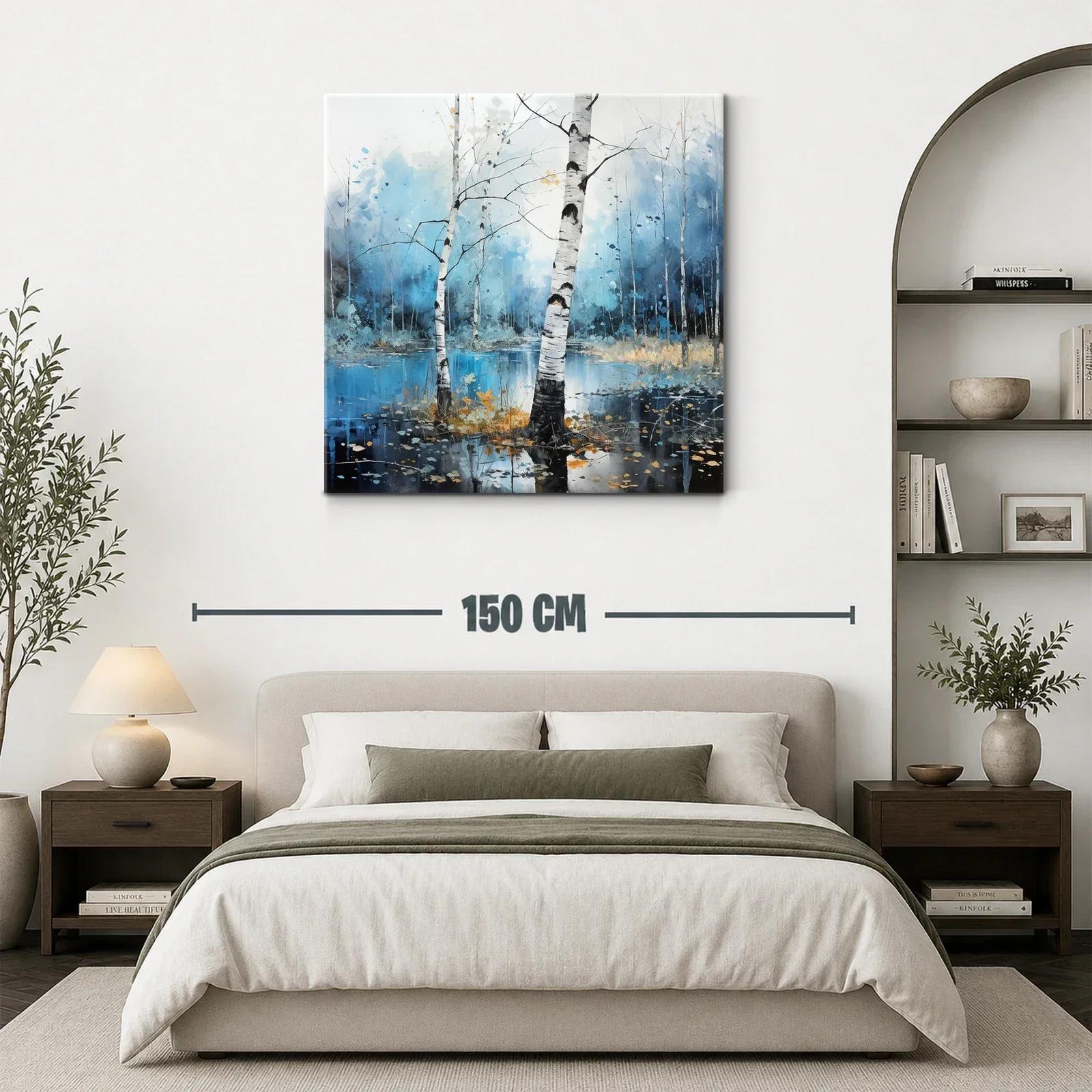 Bosque de abedules con reflejos en tonos azules y dorados — miniatura 3