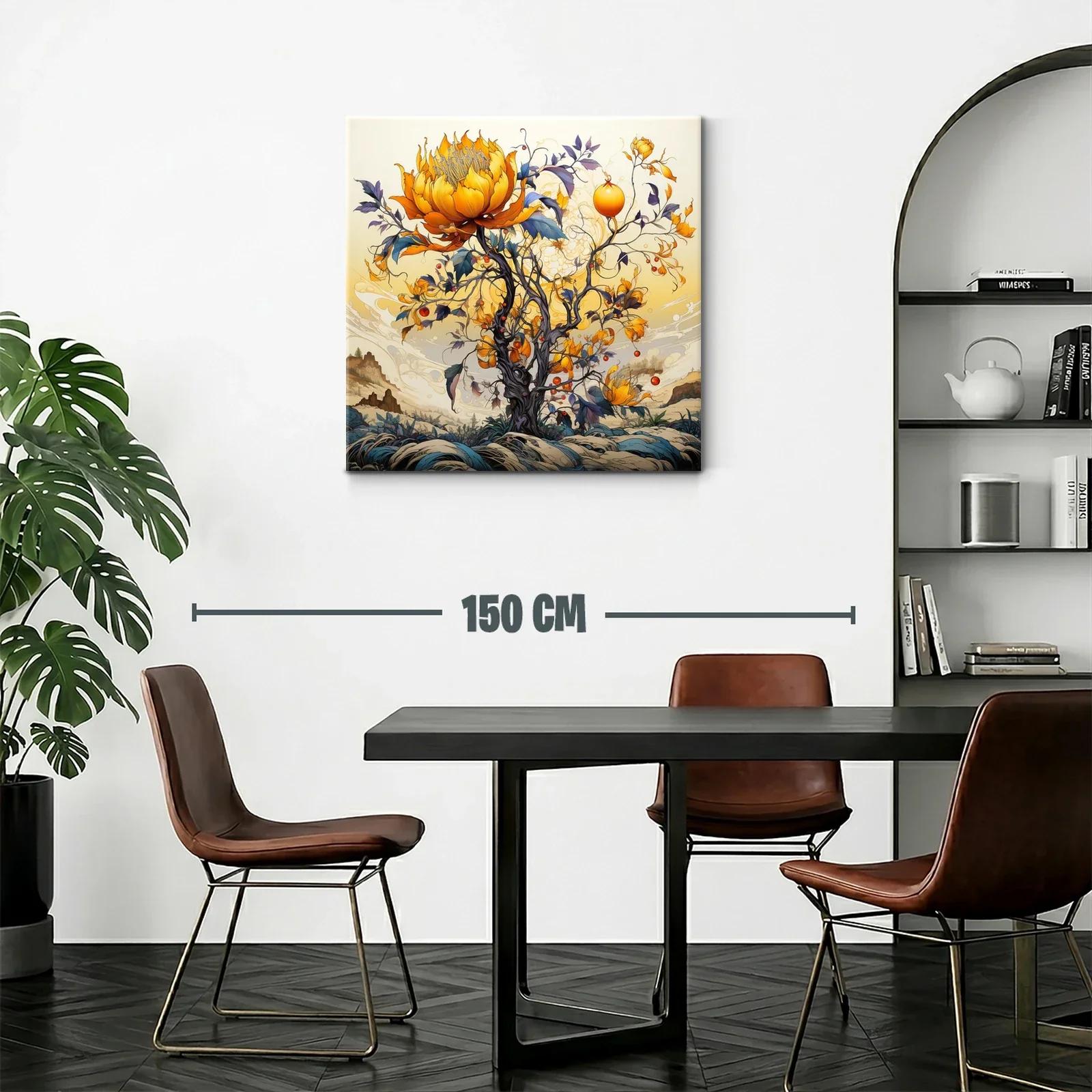Cuadro fantasioso con árbol y flores en tonos cálidos — miniatura 2