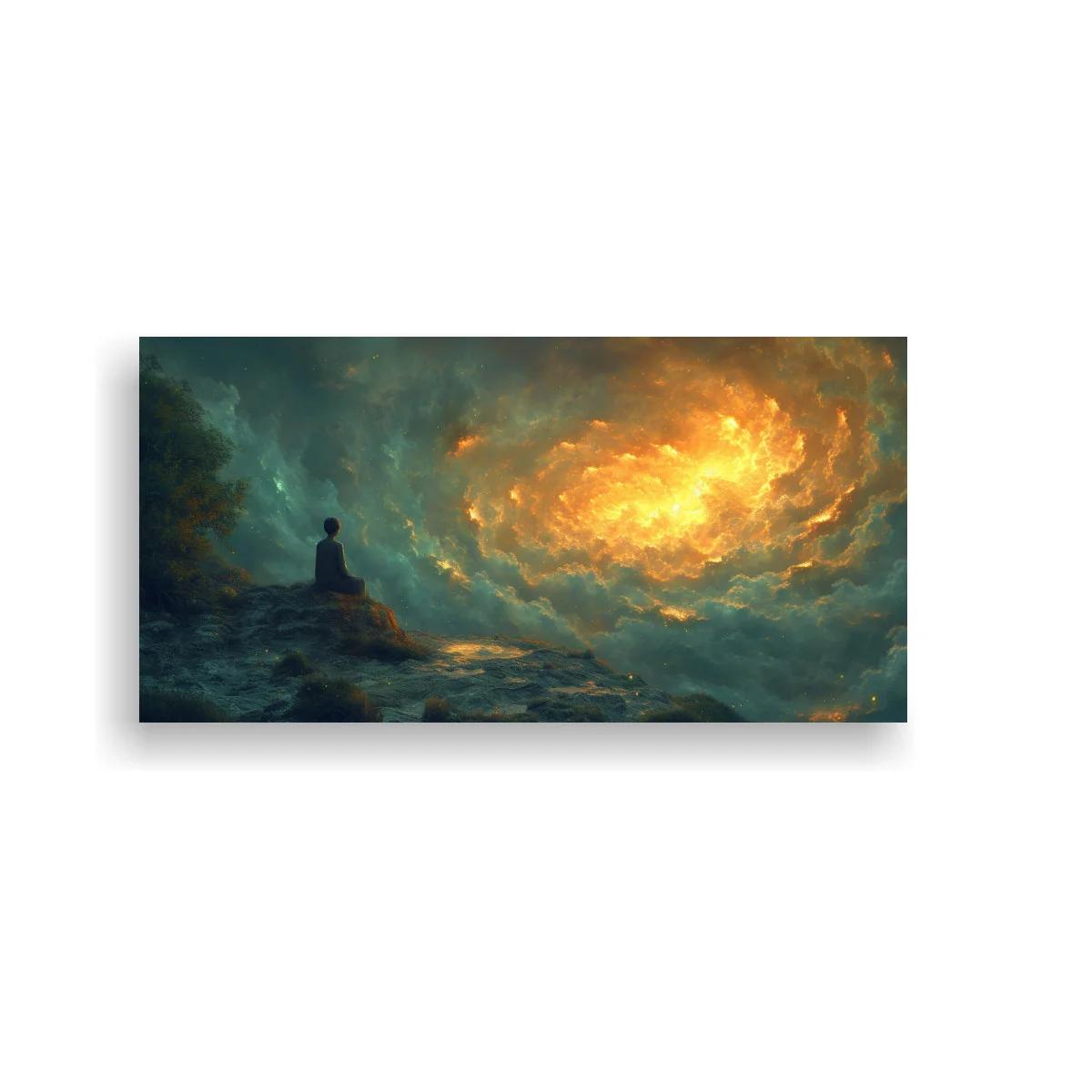 Cuadro figura meditando ante un cielo luminoso — imagen principal