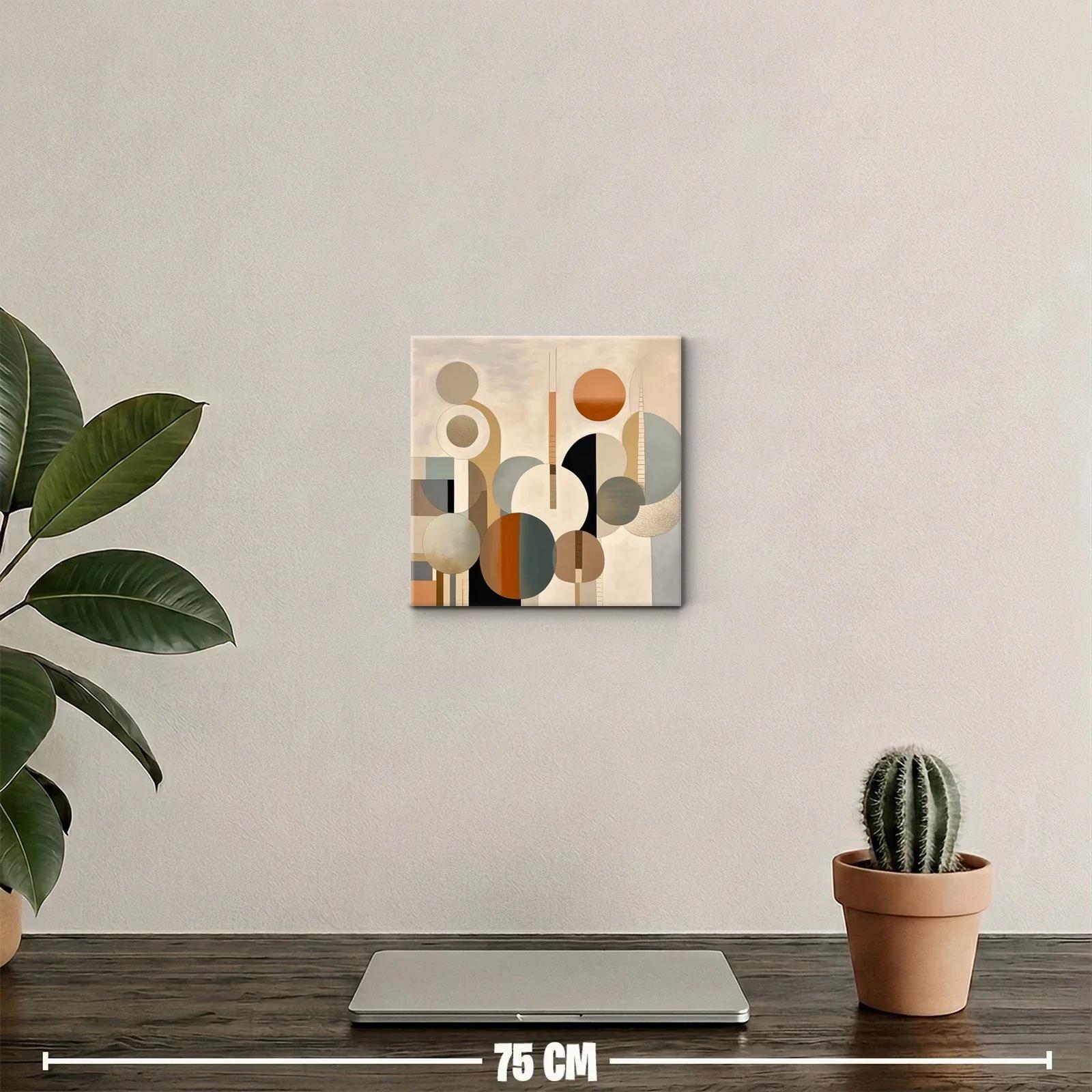 Cuadro abstracto con formas circulares en tonos tierra y neutrales — miniatura 2