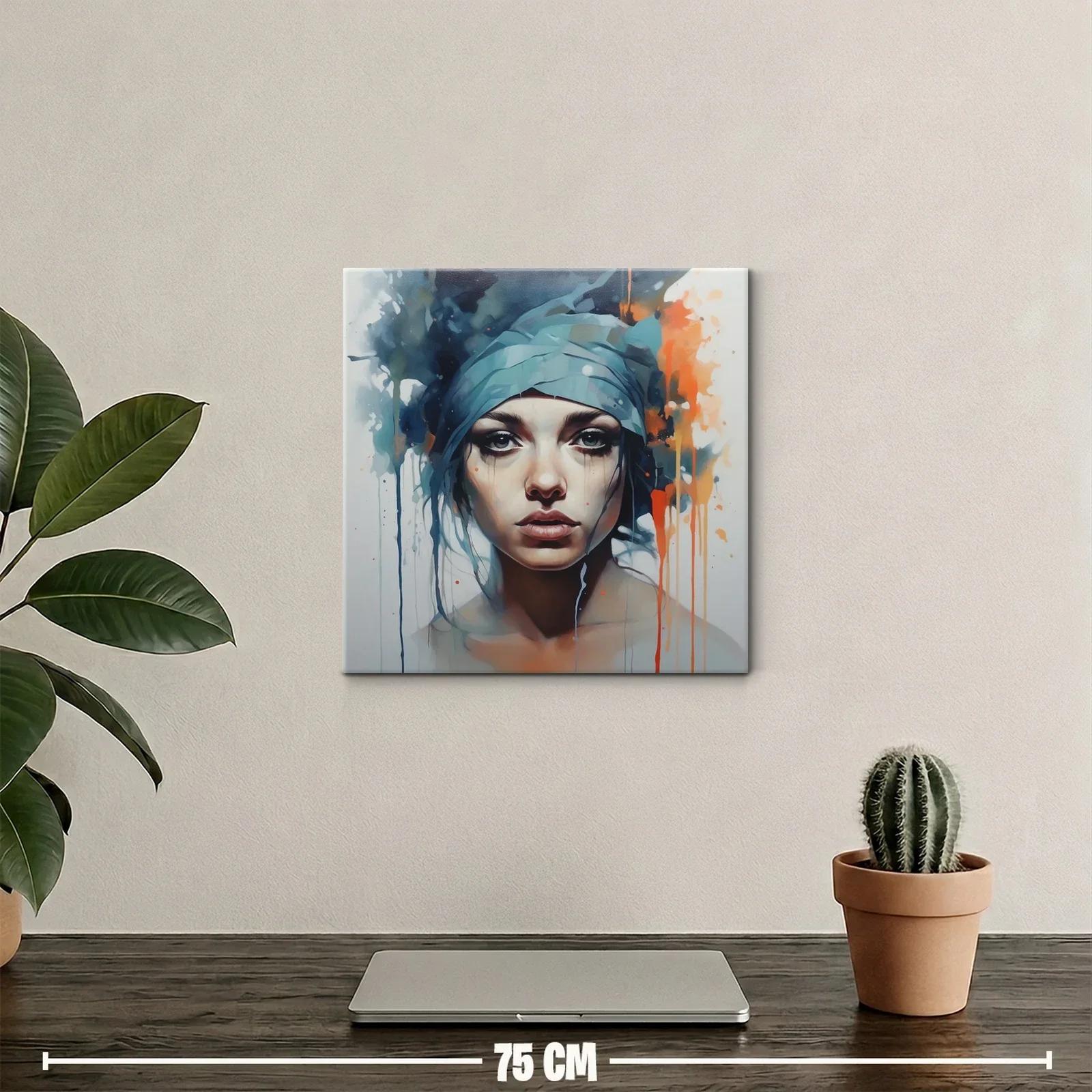 Retrato femenino con tonos azules y naranjas expresivos — miniatura 2