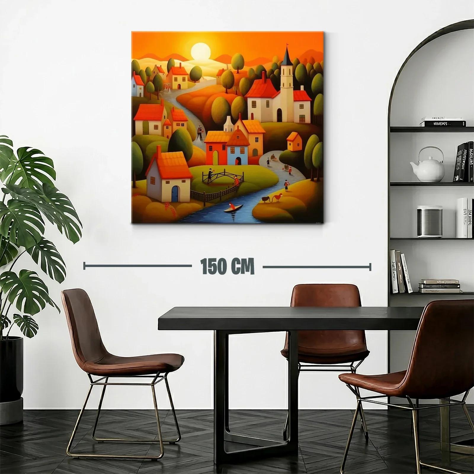 Paisaje de pueblo al atardecer con tonos cálidos y armoniosos — miniatura 2