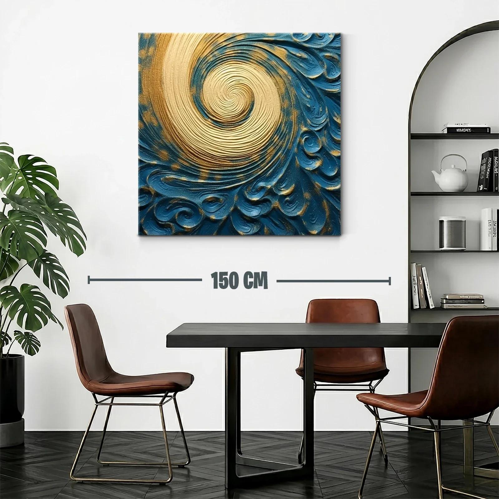Remolino dorado en fondo azul con relieve artesanal — miniatura 2