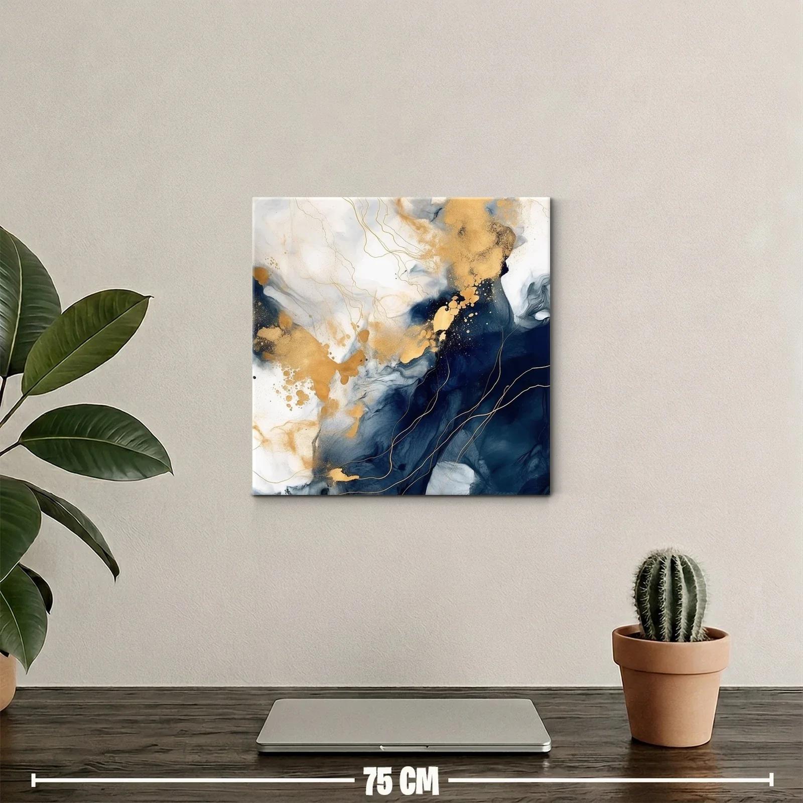 Cuadro abstracto con tonos dorados y azul marino elegante — miniatura 2