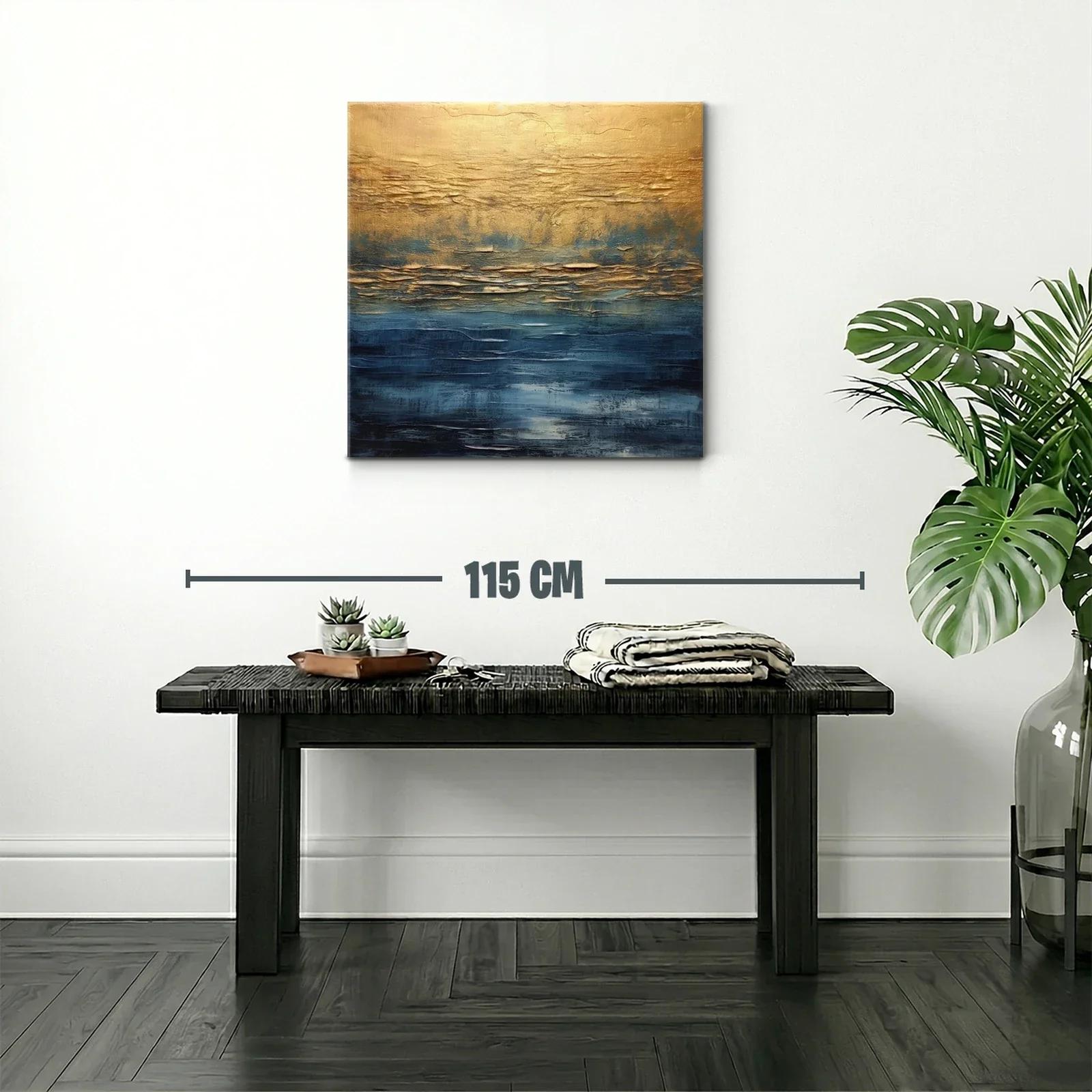 Cuadro abstracto con tonos dorados y azul profundo — miniatura 2