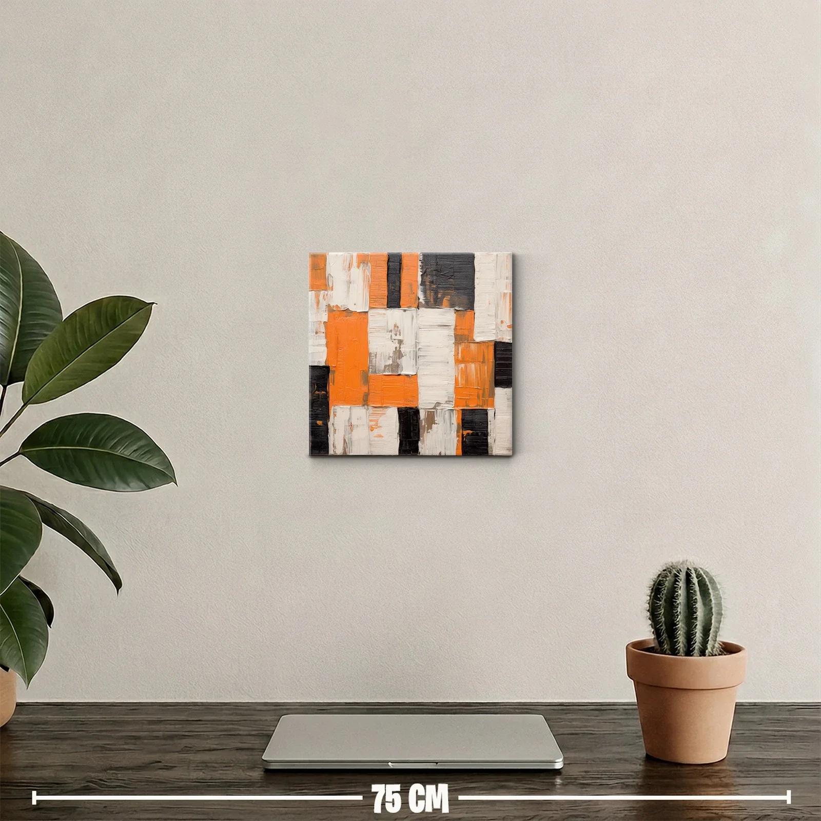 Cuadro abstracto en tonos naranja blanco y negro — miniatura 2