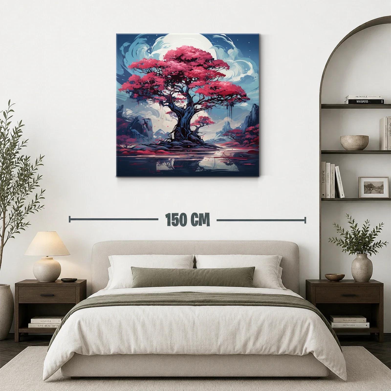 Árbol mágico con flores rosas bajo luna brillante — miniatura 3