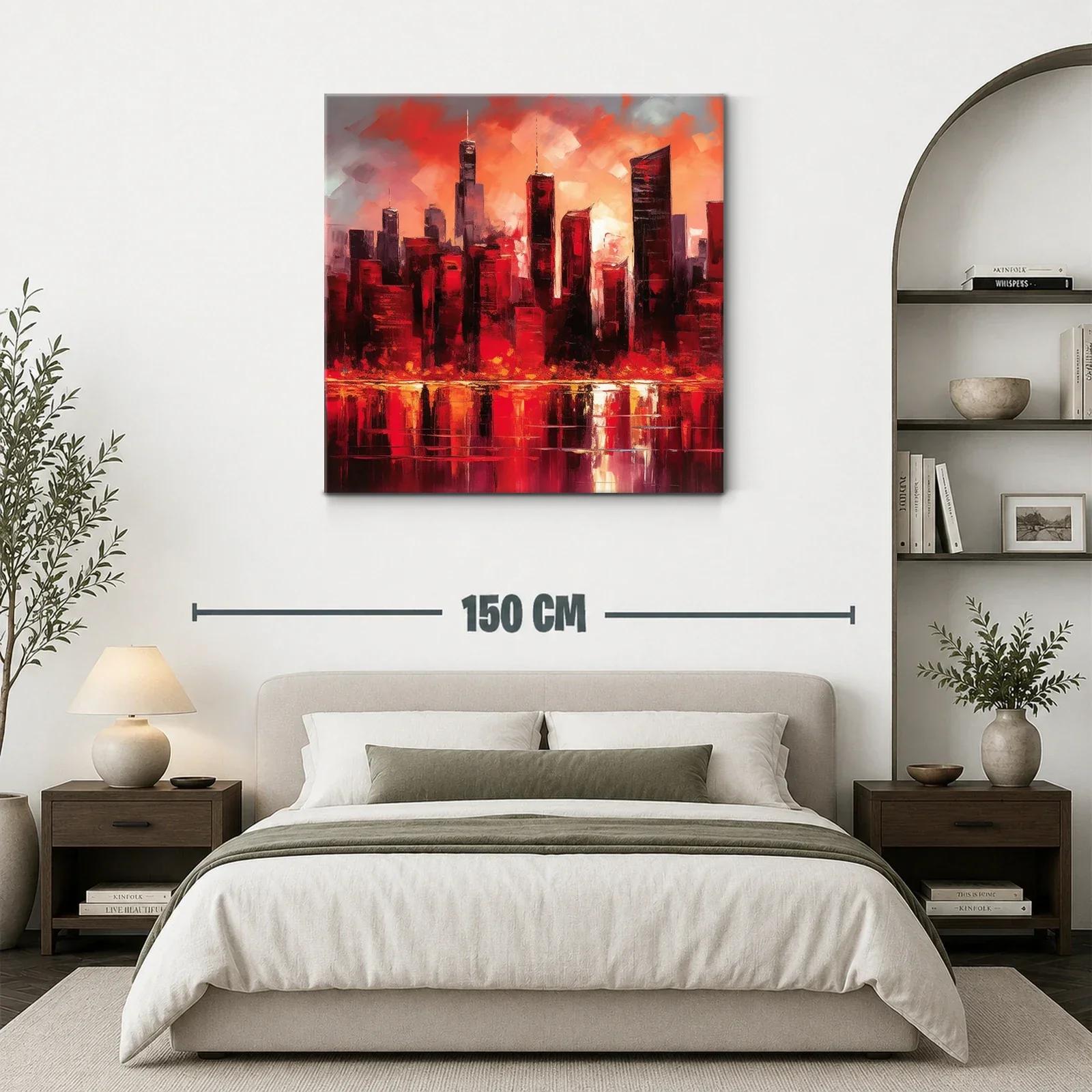 Atardecer urbano vibrante con reflejos intensos en rojo y naranja — miniatura 3