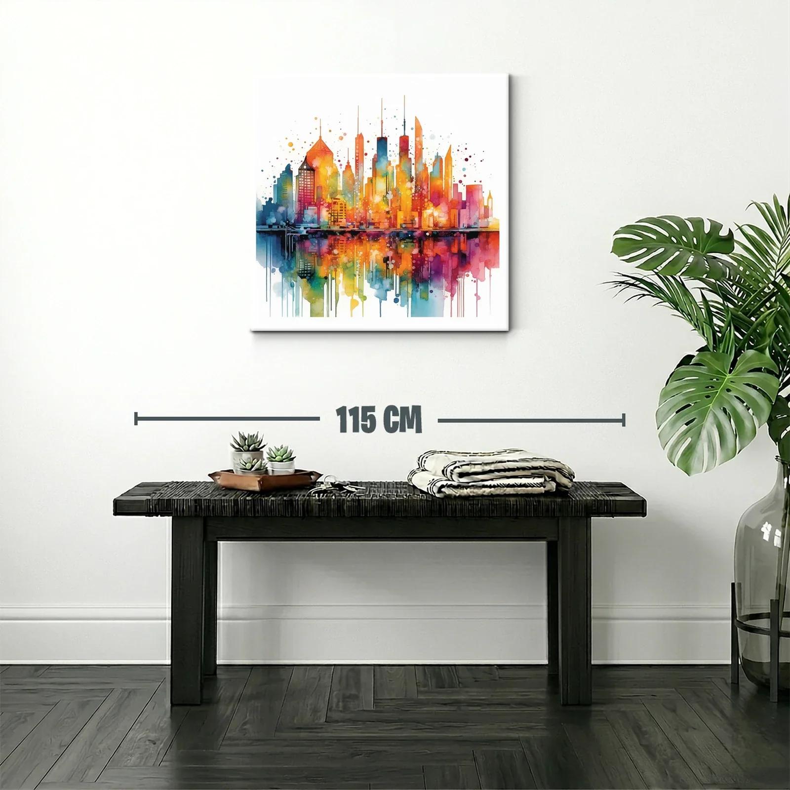 Cityscape vibrante en tonos cálidos y fríos reflejados — miniatura 2