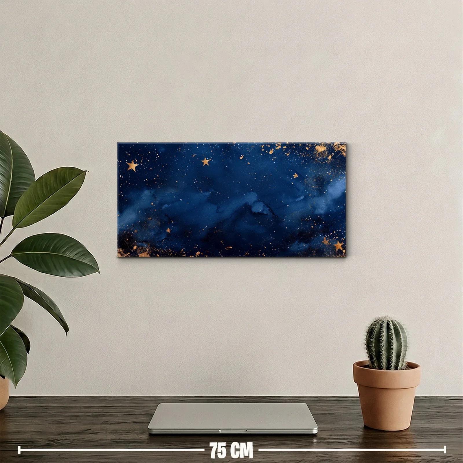 Cuadro cielo nocturno estrellado con salpicaduras doradas — miniatura 2