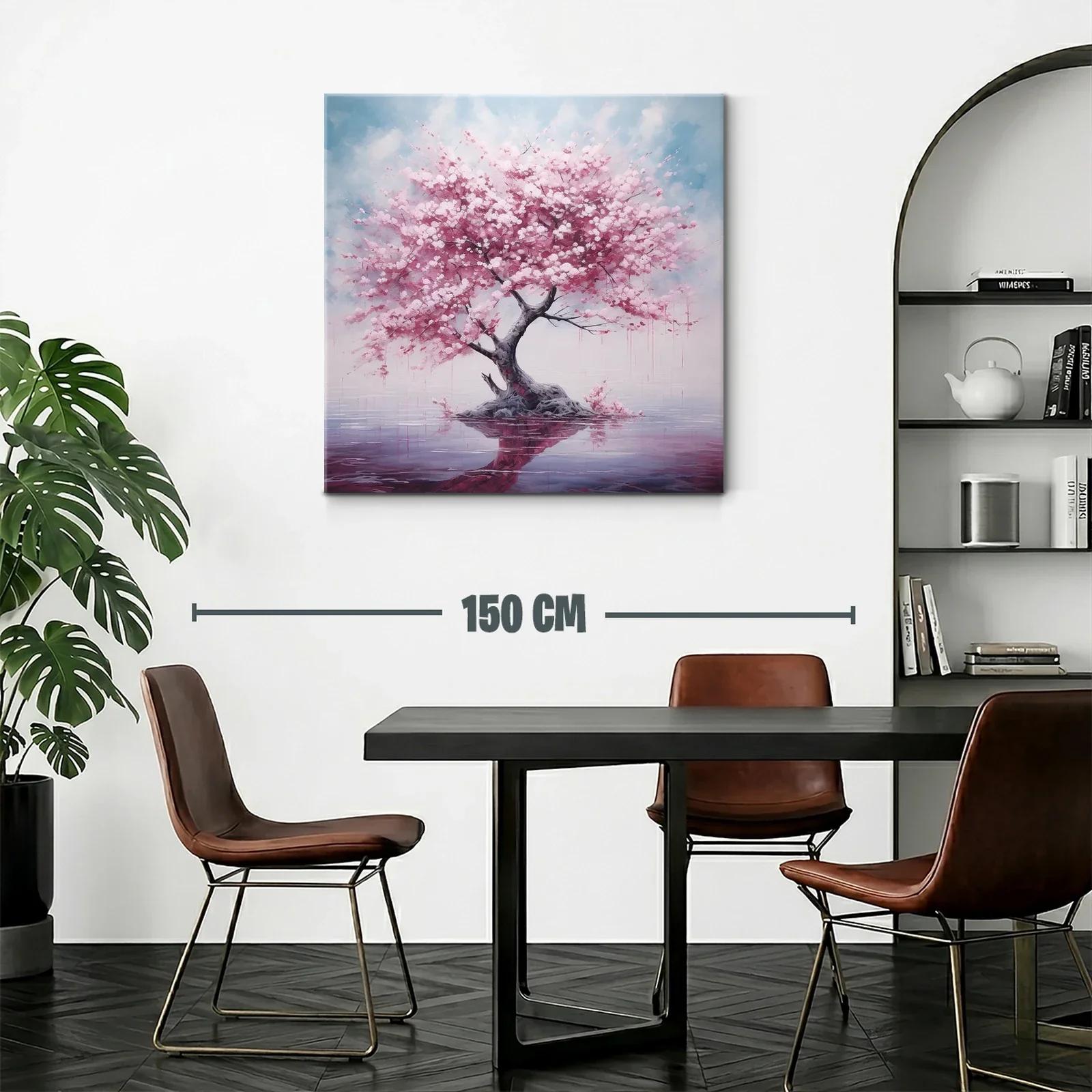 Árbol de flores rosas con reflejo en lago sereno — miniatura 2