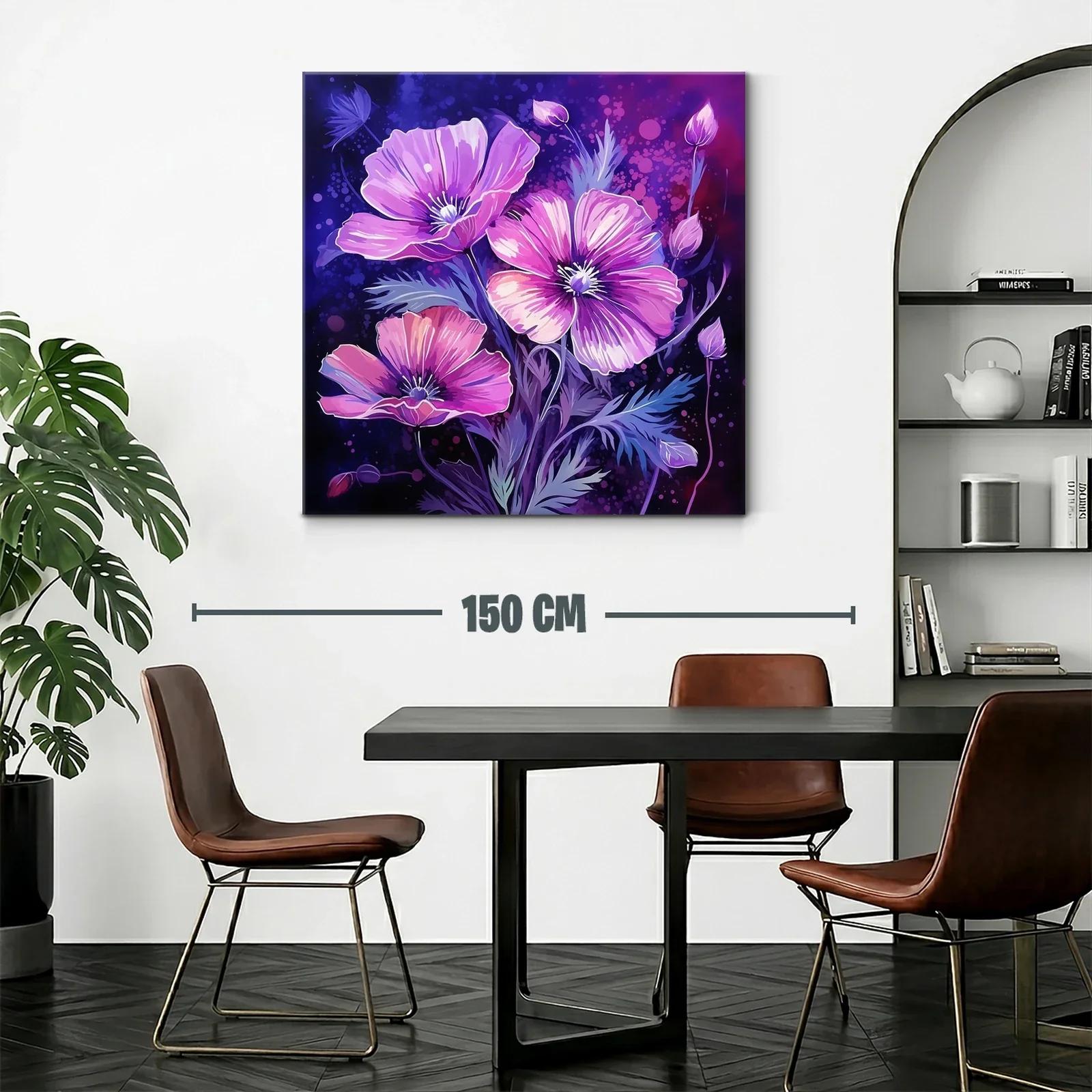 Cuadro floral vibrante con tonos púrpura y rosa — miniatura 2