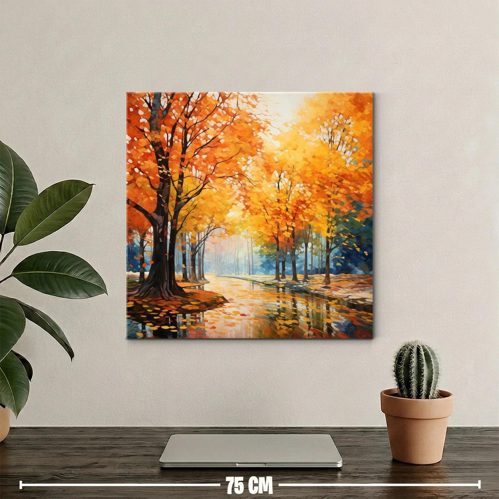 Paisaje otoñal con árboles y reflejos dorados — miniatura 2