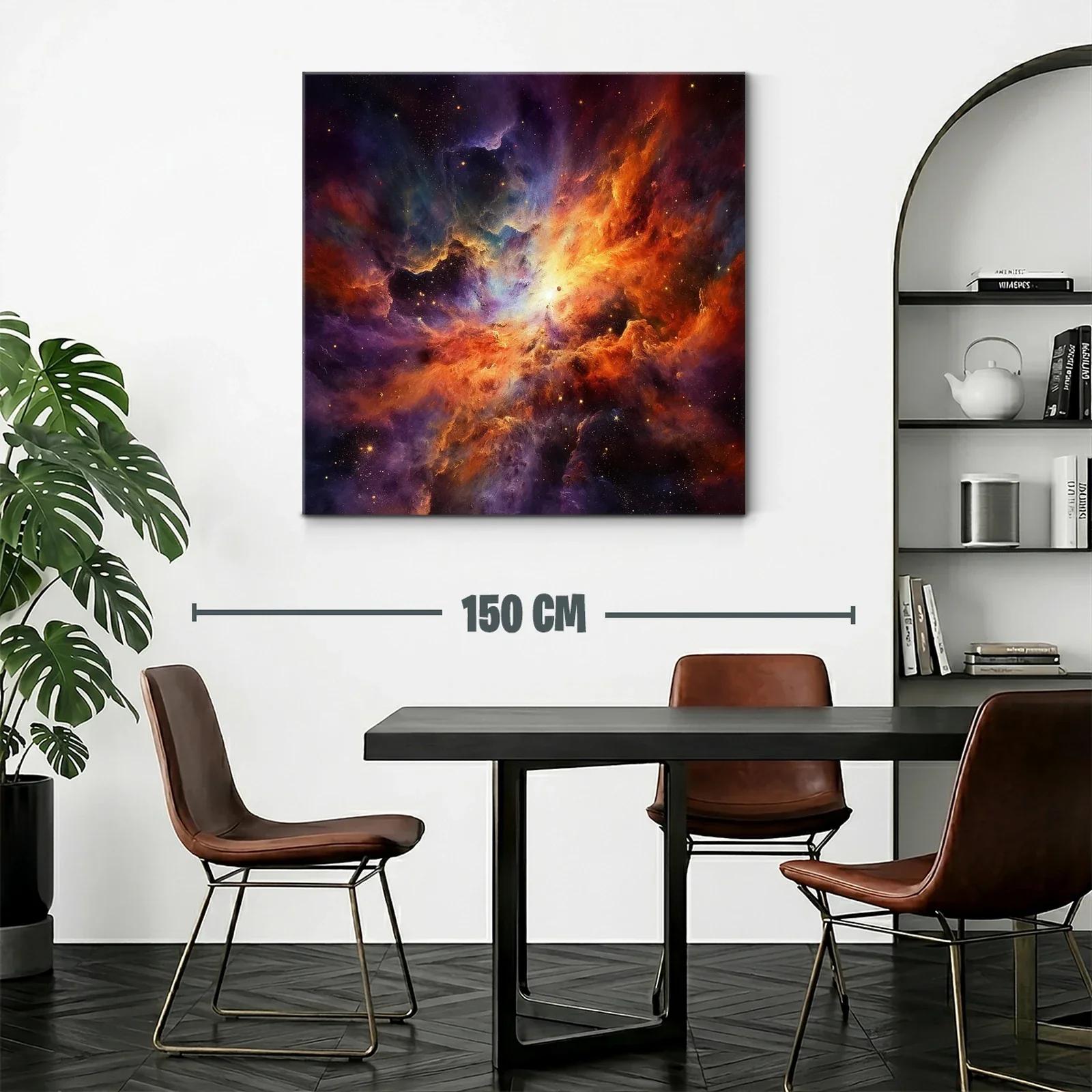 Cuadro abstracto de explosión cósmica en tonos cálidos y fríos — miniatura 2