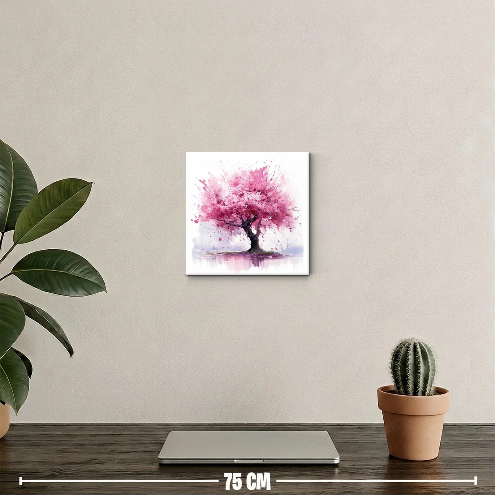 Árbol en flor rosa con reflejo sobre agua calma — miniatura 2