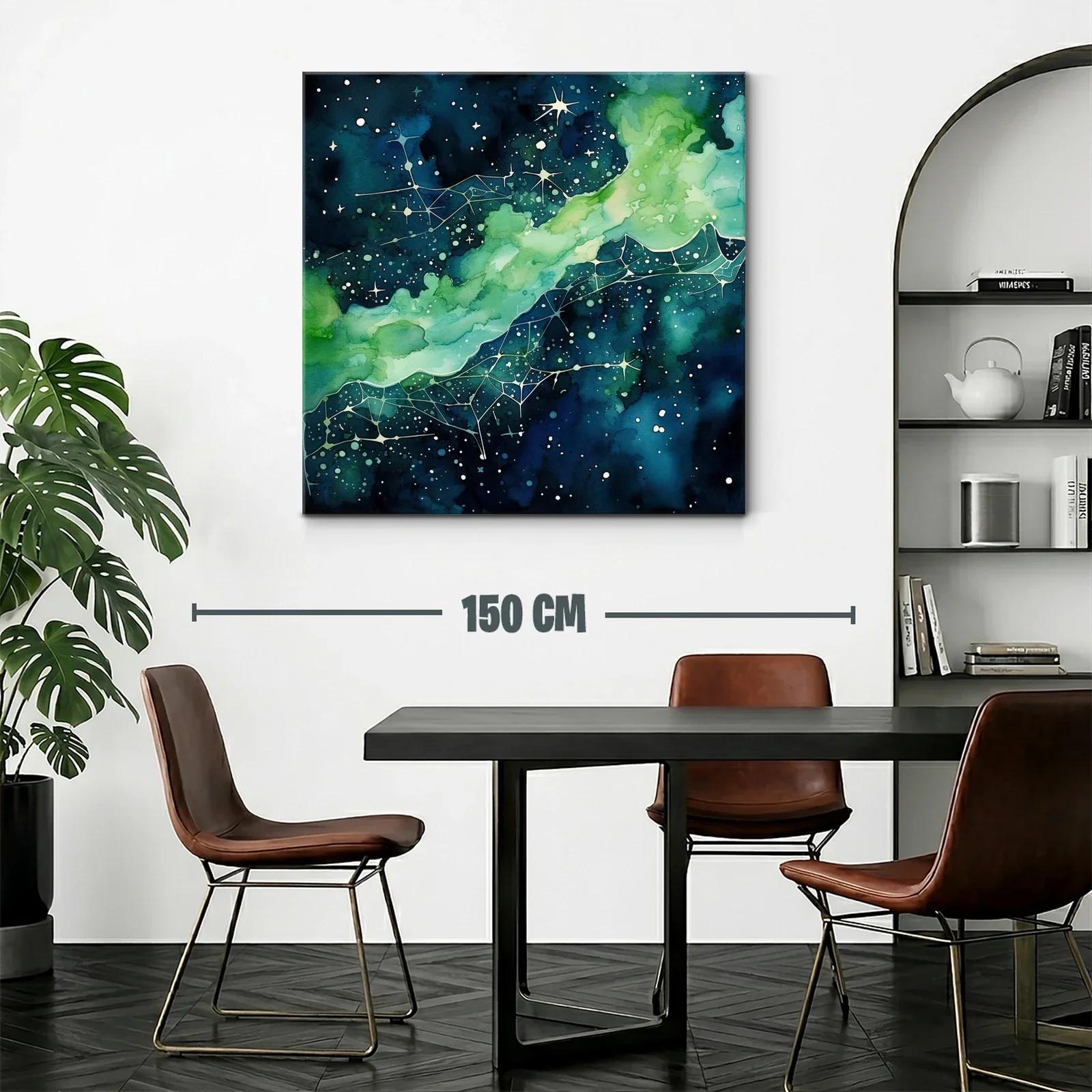 Cuadro abstracto con galaxia en tonos azules y verdes — miniatura 2
