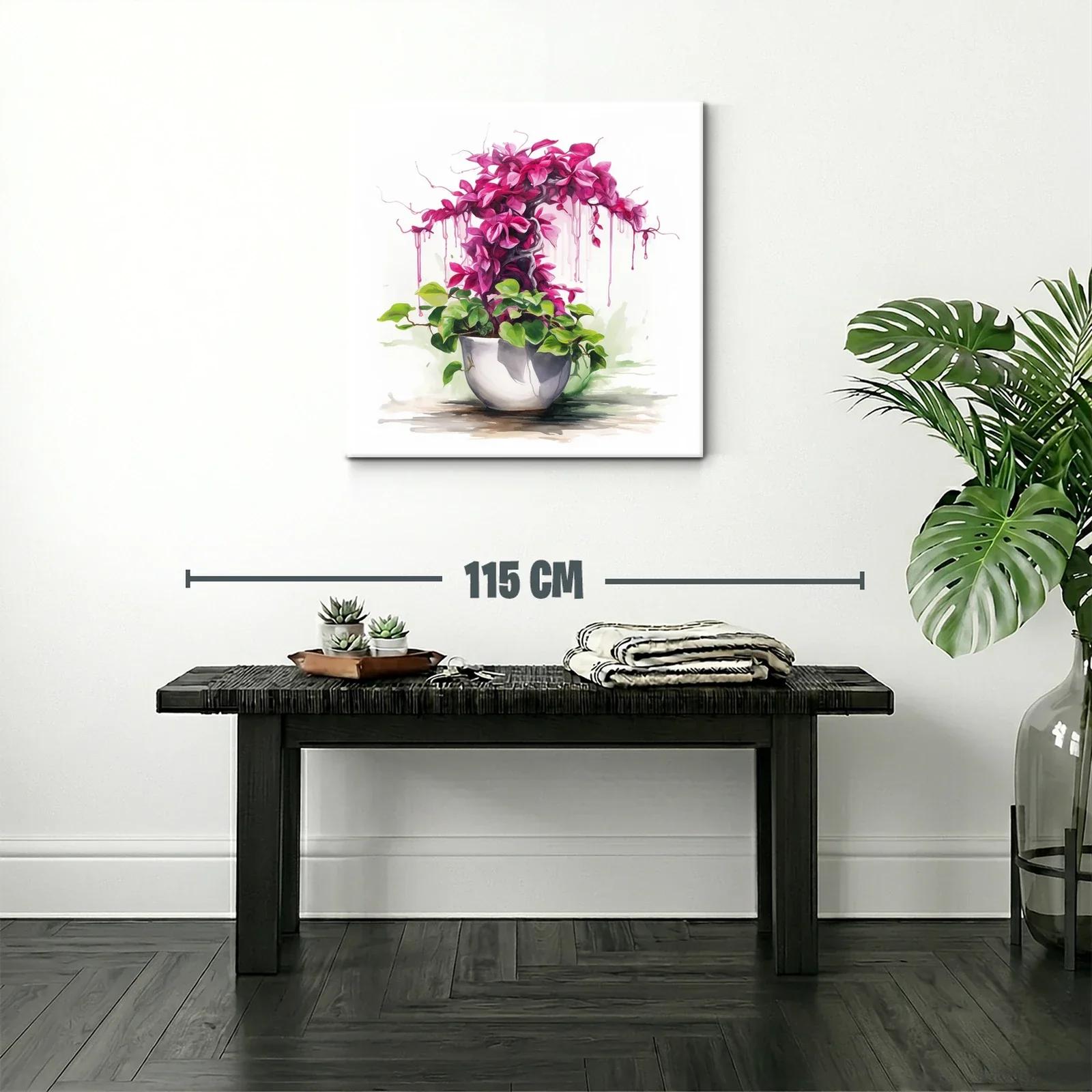 Cuadro con planta ornamental en tonos verdes y fucsias vibrantes — miniatura 2