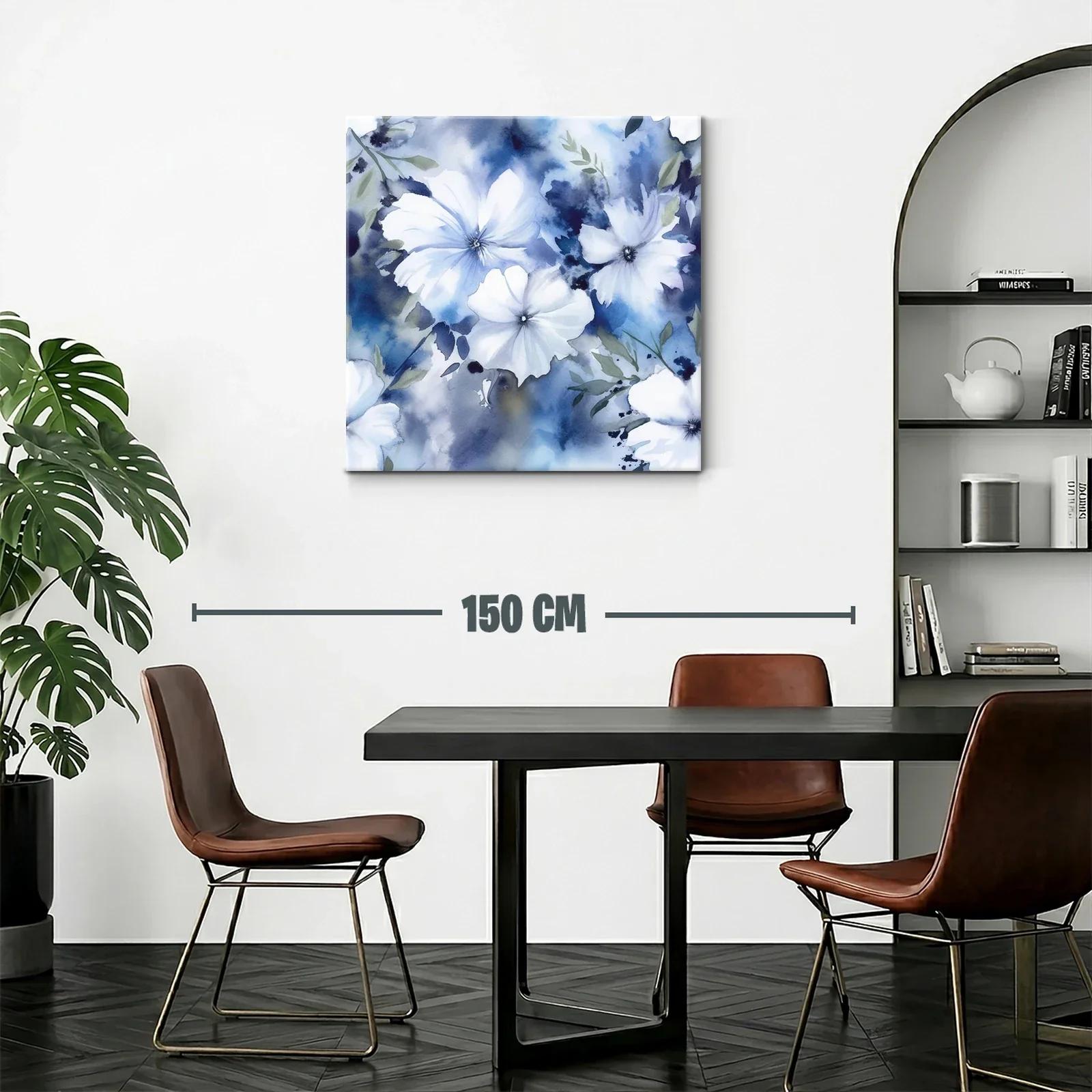 Flores blancas sobre fondo azul en acuarela delicada — miniatura 2