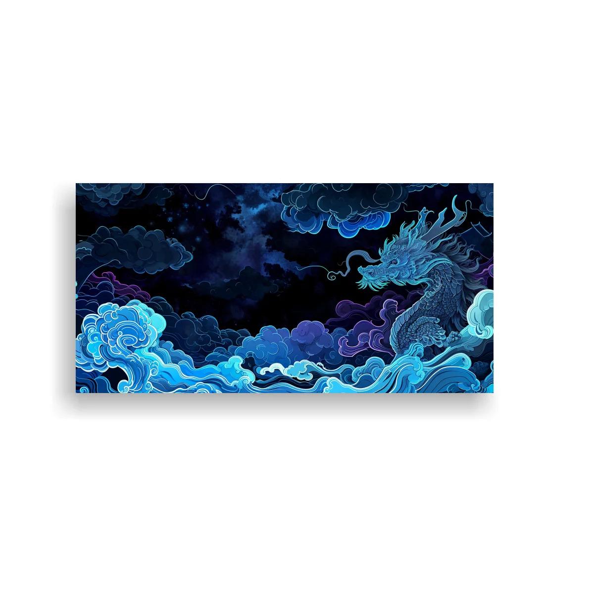 Cuadro dragón oriental entre olas y nubes — imagen principal