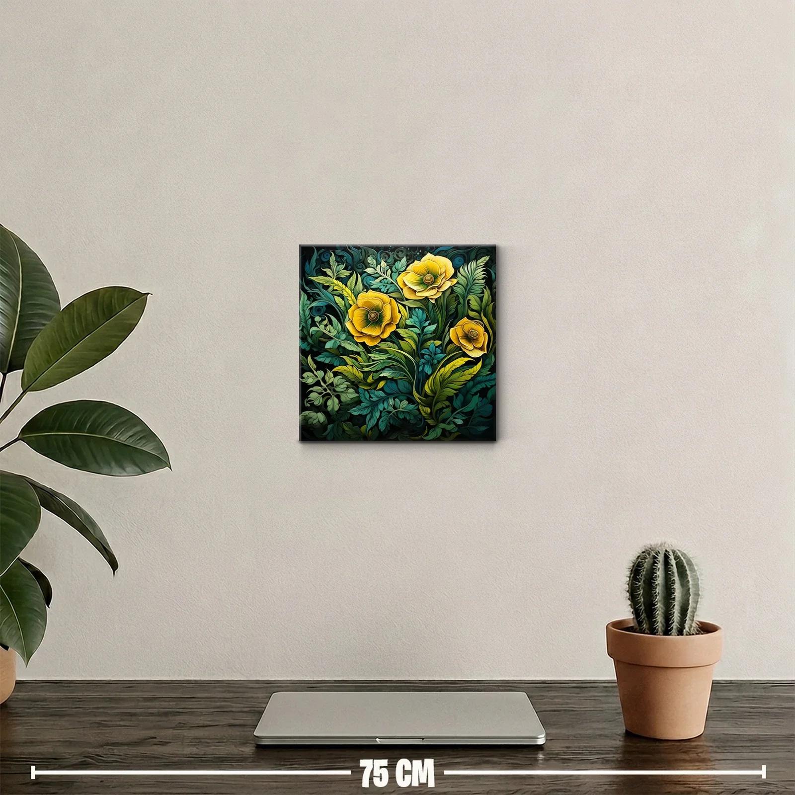 Cuadro decorativo con flores amarillas y follaje exuberante — miniatura 2