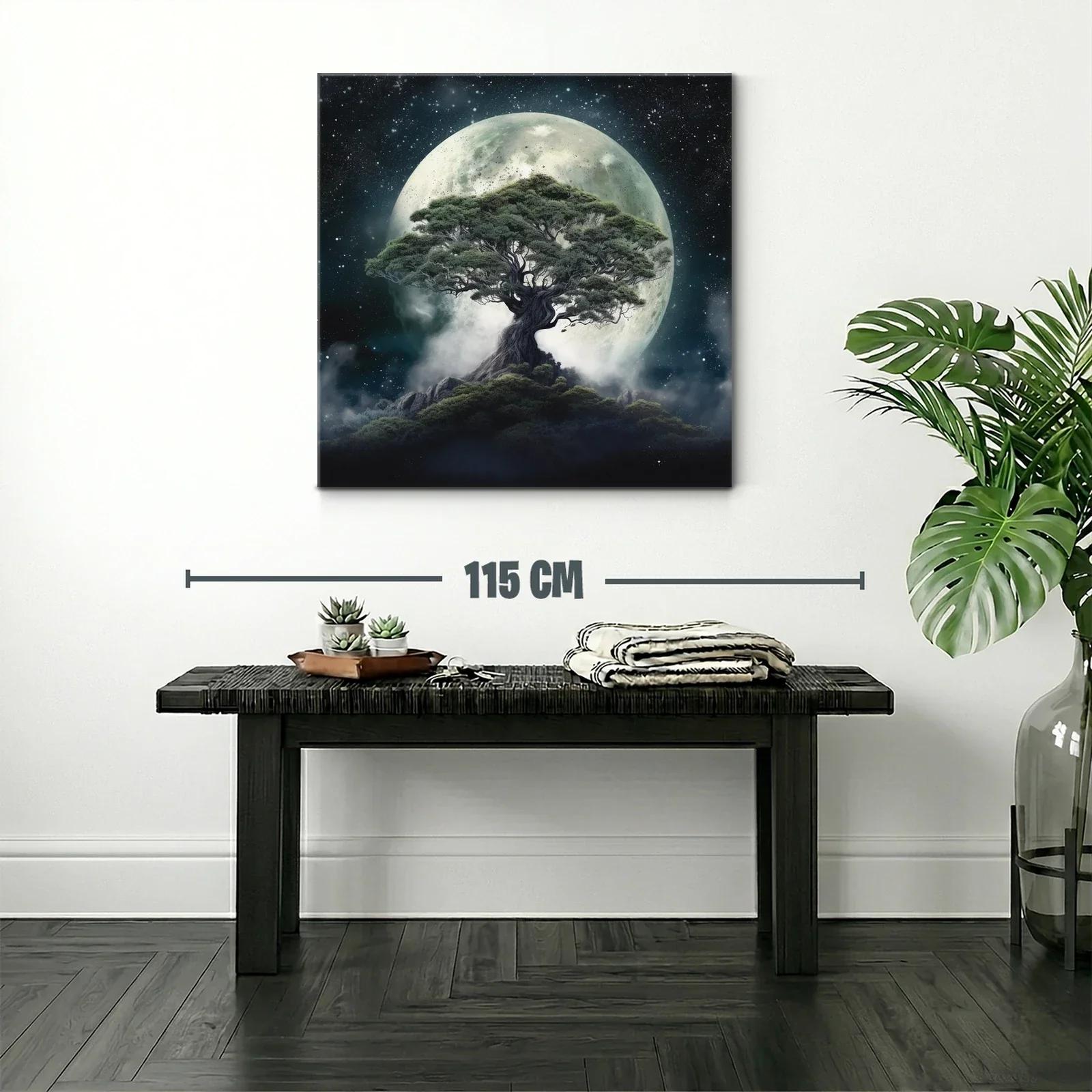 Árbol majestuoso bajo la luna llena en noche estrellada — miniatura 2