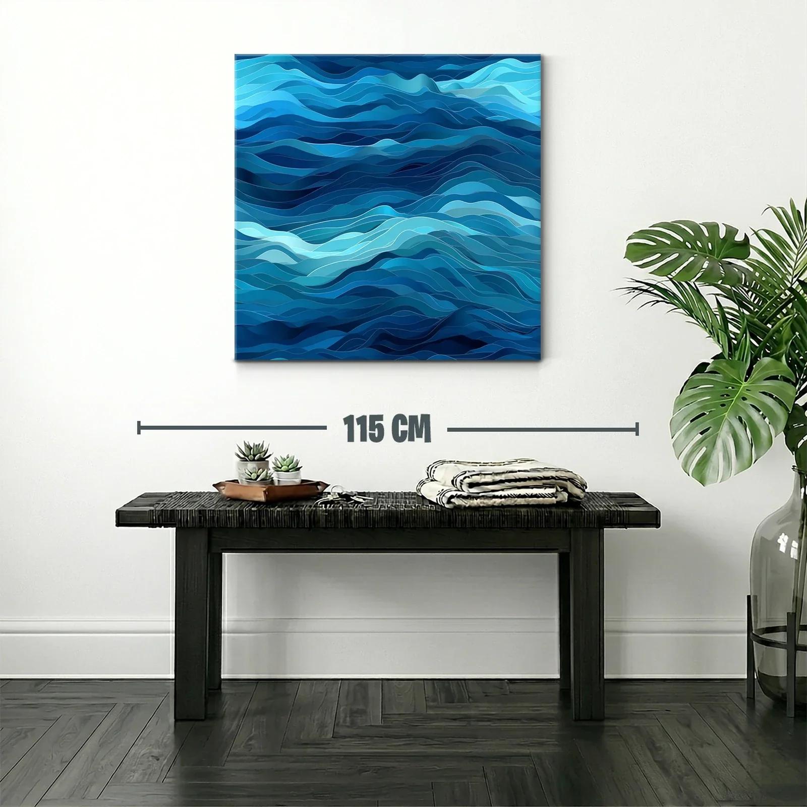 Cuadro abstracto de olas en tonos azules profundos — miniatura 2