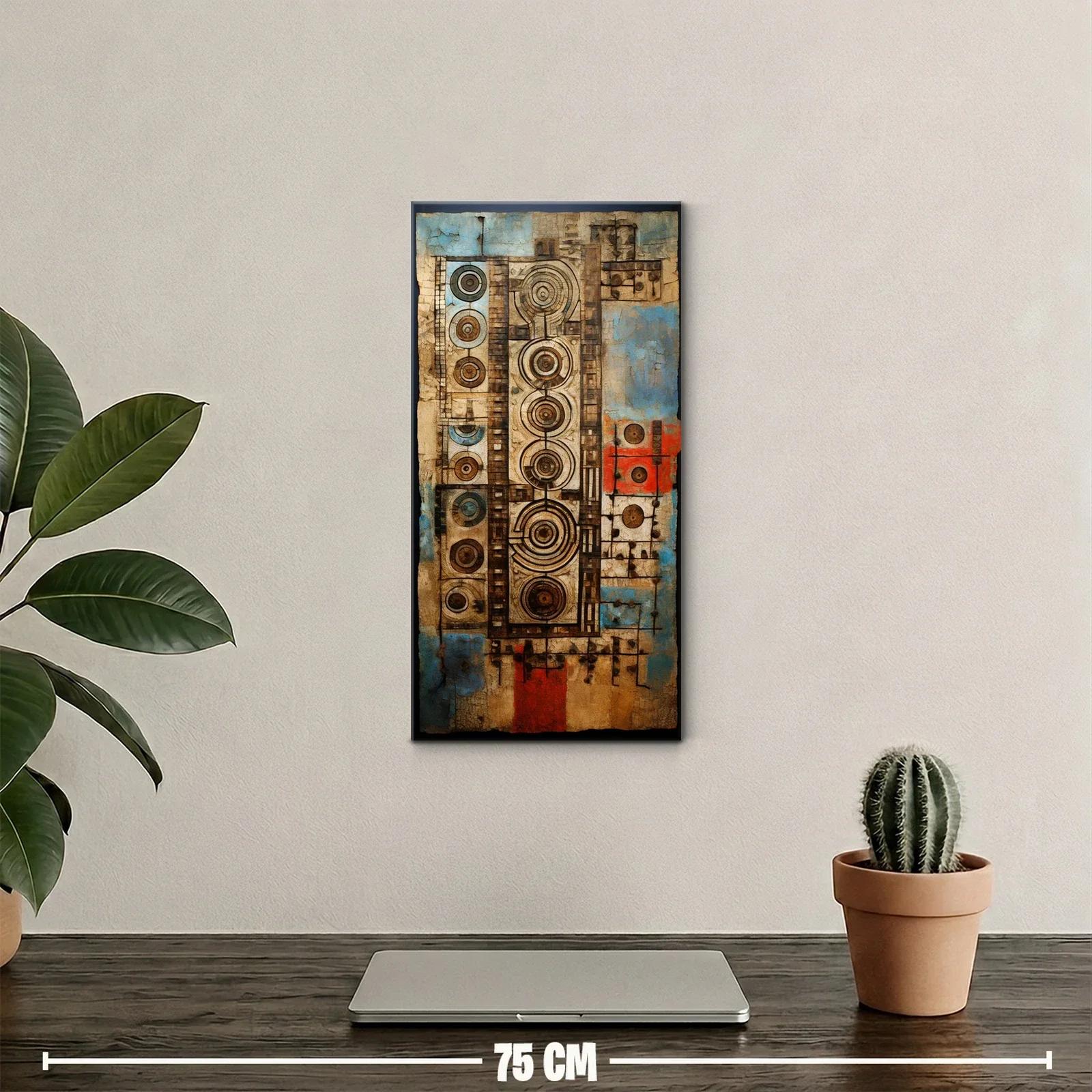 Cuadro geométrico con círculos concéntricos y fondo envejecido — miniatura 2