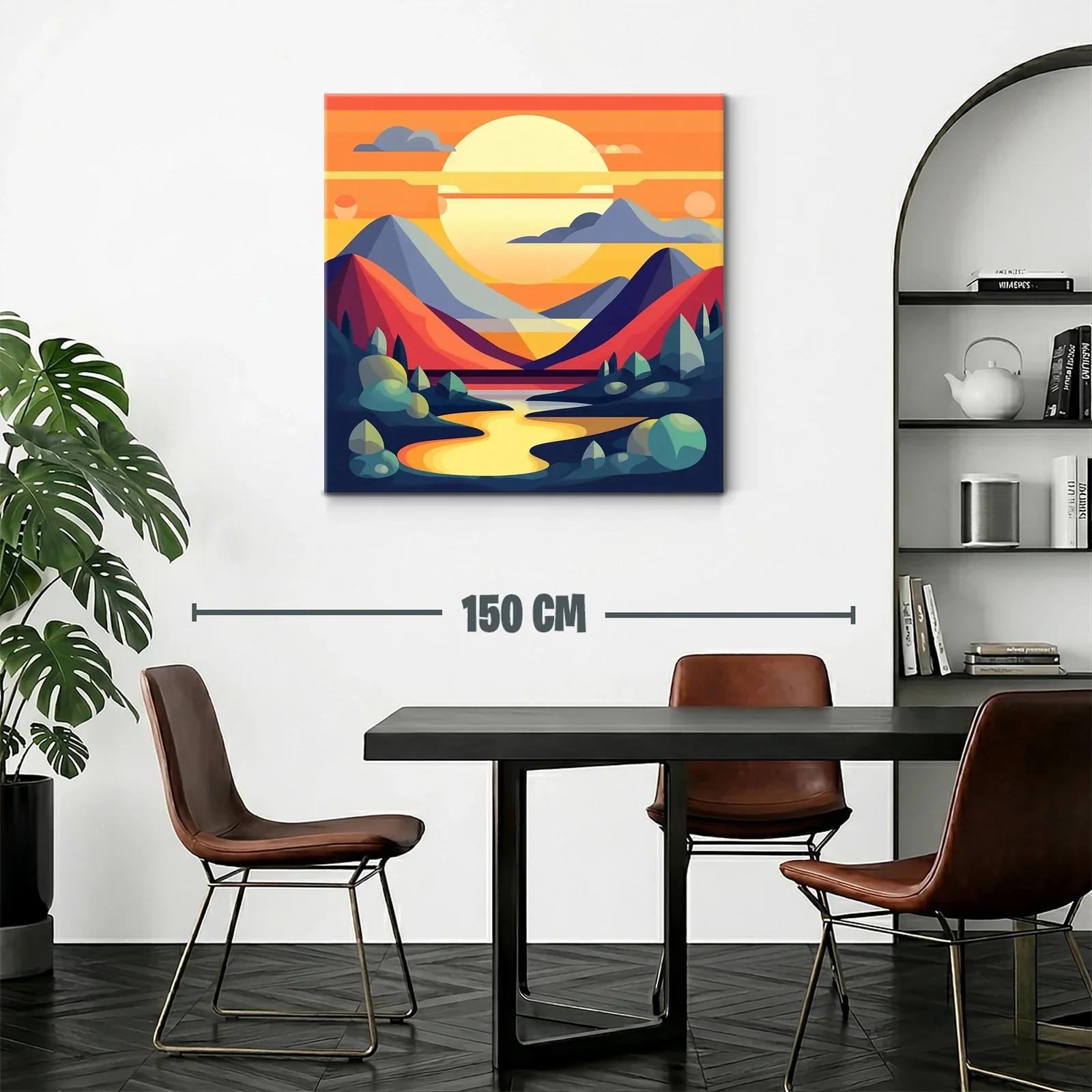 Paisaje abstracto con montañas y río al atardecer vibrante — miniatura 2