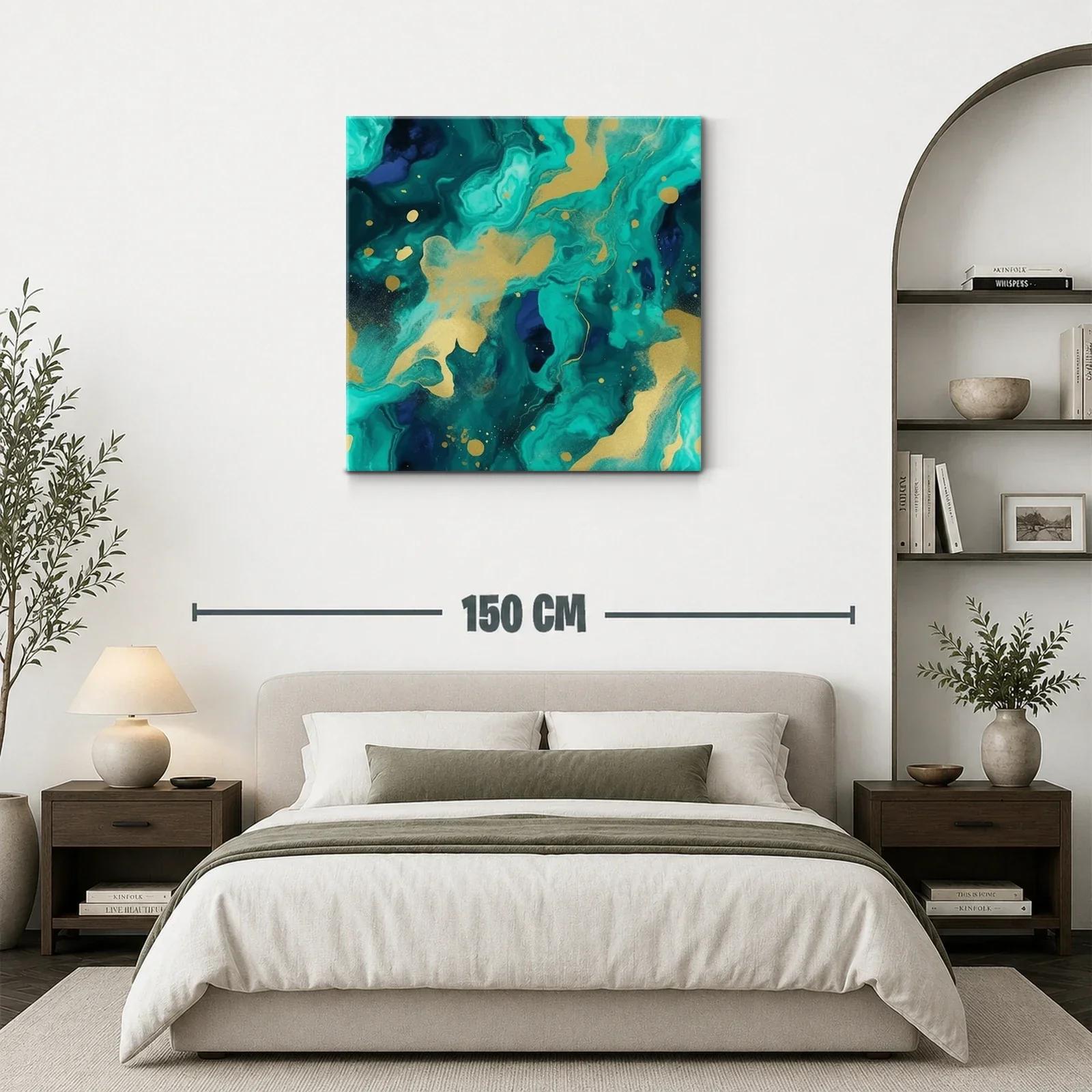 Cuadro abstracto en tonos turquesa y dorado elegante — miniatura 3