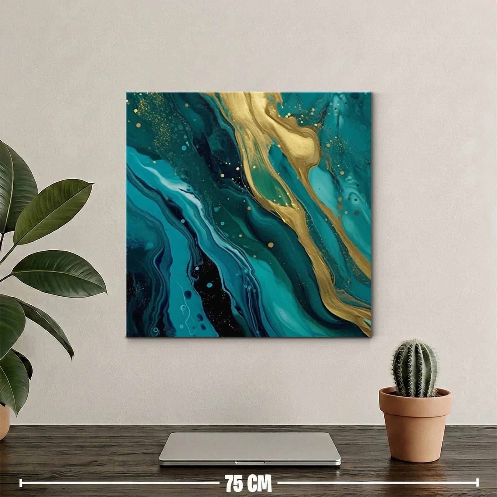 Cuadro abstracto con tonos turquesa y dorados brillantes — miniatura 2