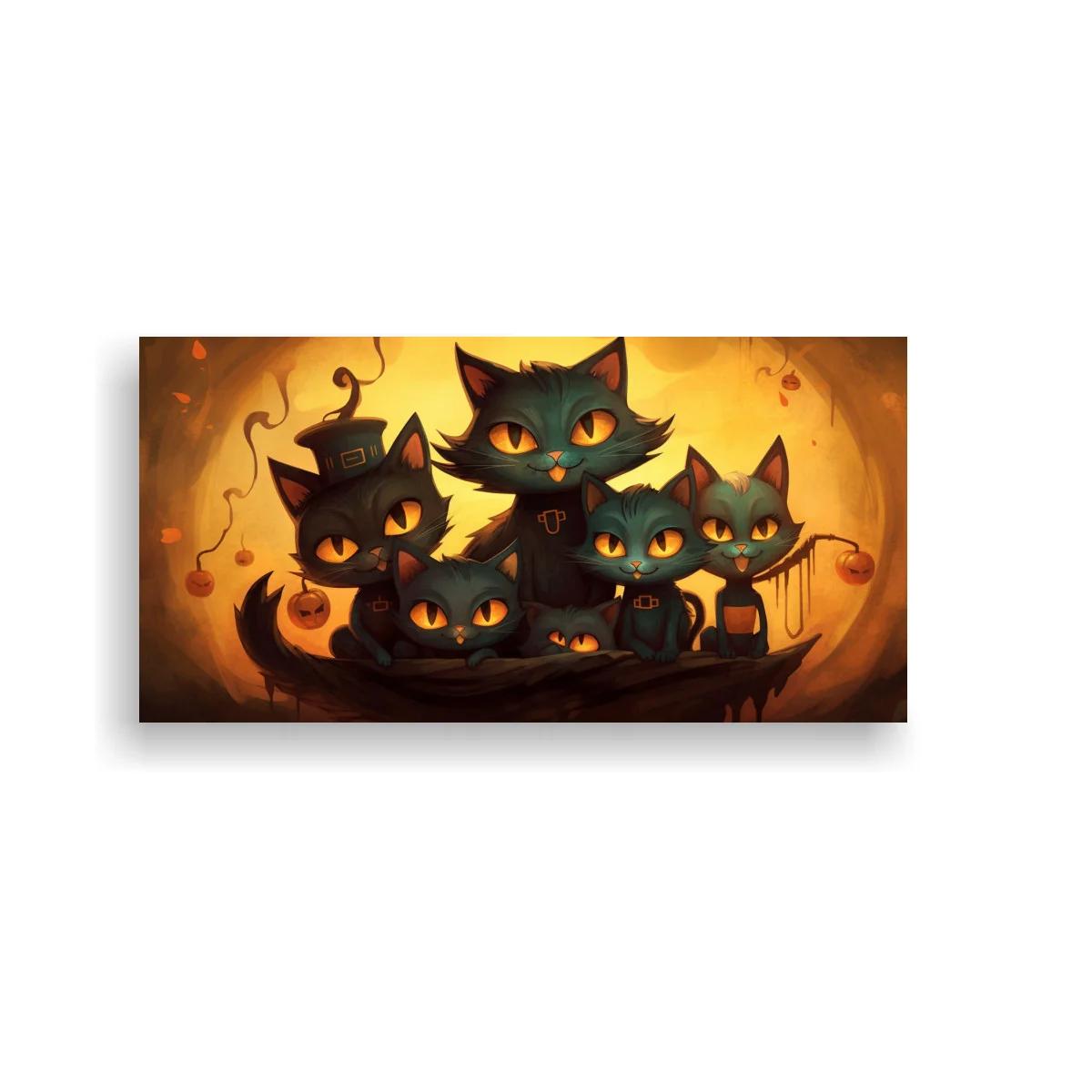 Cuadro familia de gatos negros bajo luna llena — imagen principal