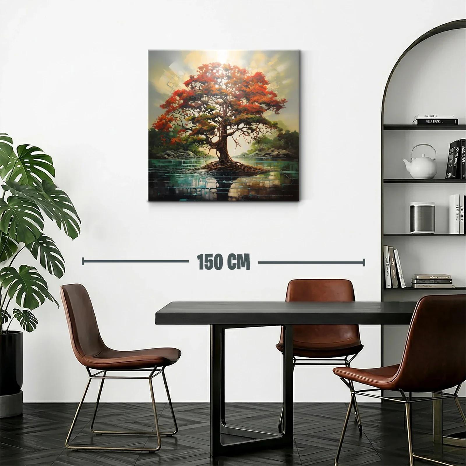 Árbol vibrante con raíces sobre lago sereno — miniatura 2