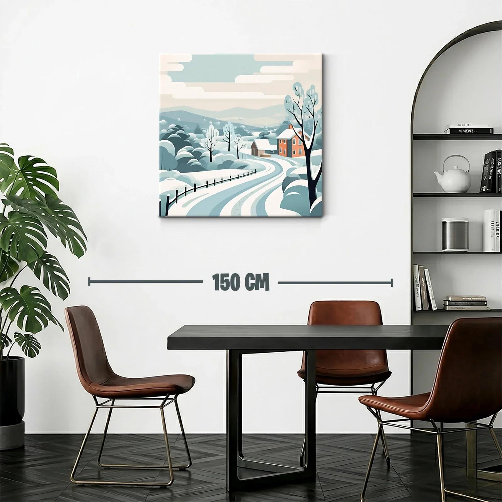 Paisaje de invierno con casas y árboles nevados — miniatura 2
