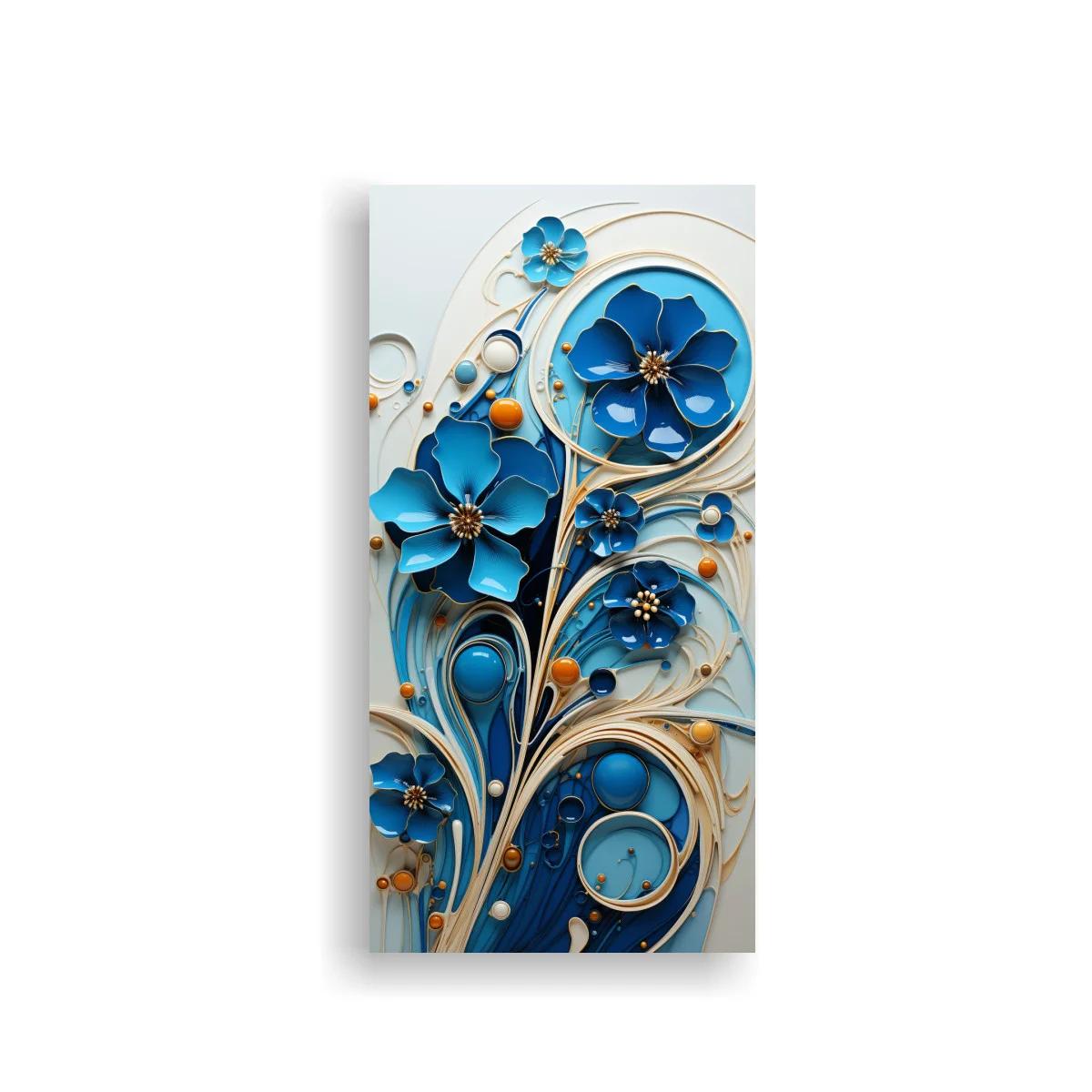 Cuadro flores azules de papel con relieves y espirales ornamentales — imagen principal