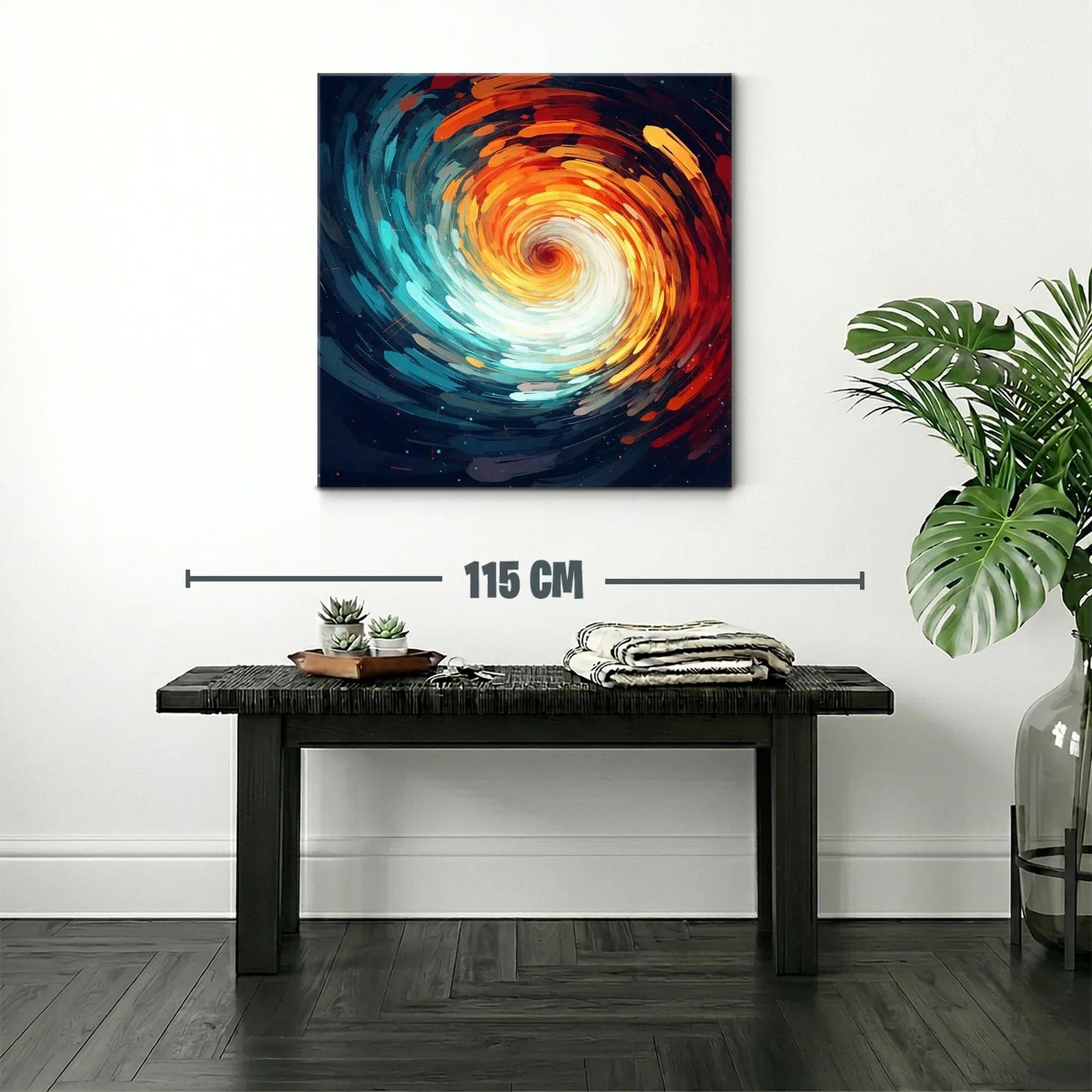 Cuadro abstracto espiral con tonos cálidos y fríos intensos — miniatura 2