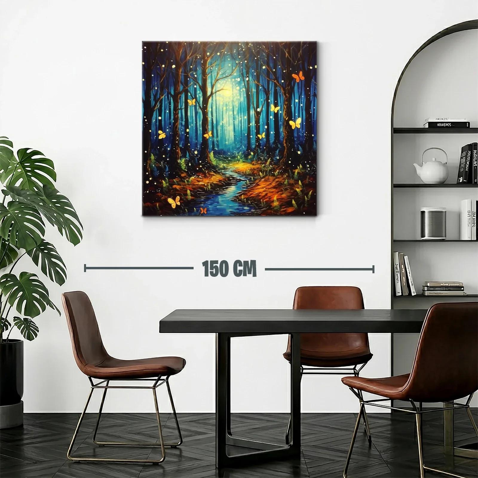Bosque encantado con mariposas iluminadas y sendero azul — miniatura 2