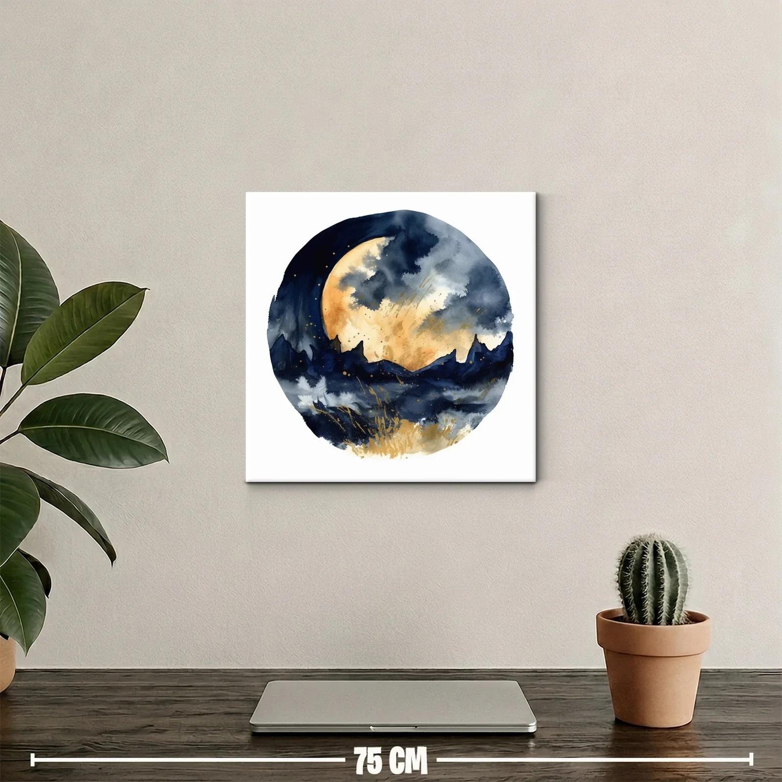 Paisaje nocturno con luna llena y montañas estilizadas — miniatura 2