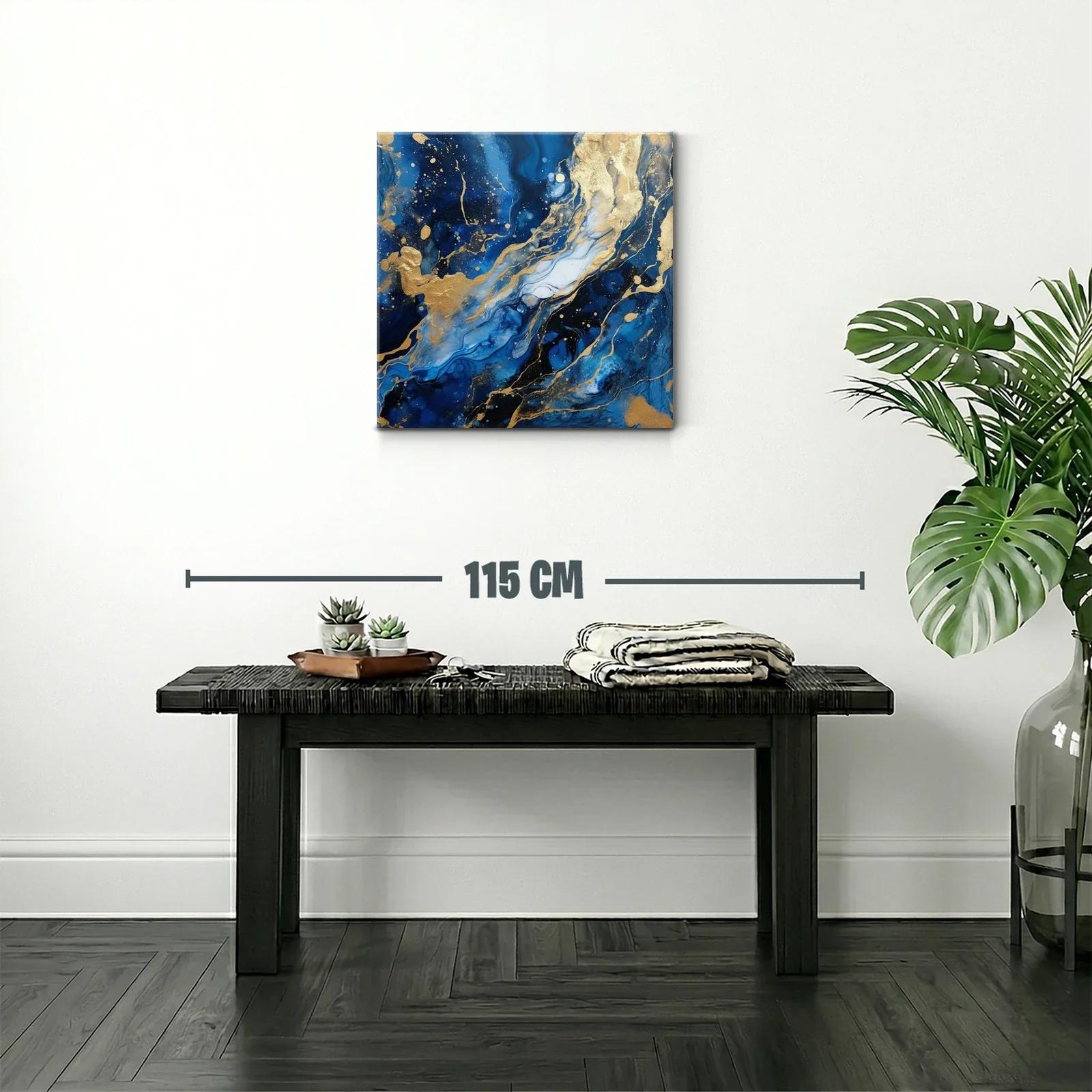 Cuadro abstracto en tonos azules con detalles dorados — miniatura 2