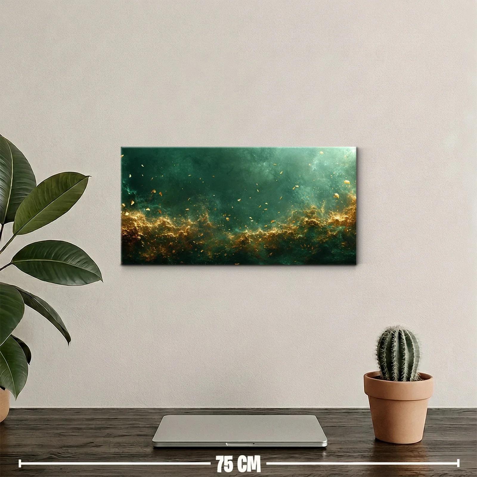 Cuadro nebulosa con franja dorada y veladuras verdes — miniatura 2