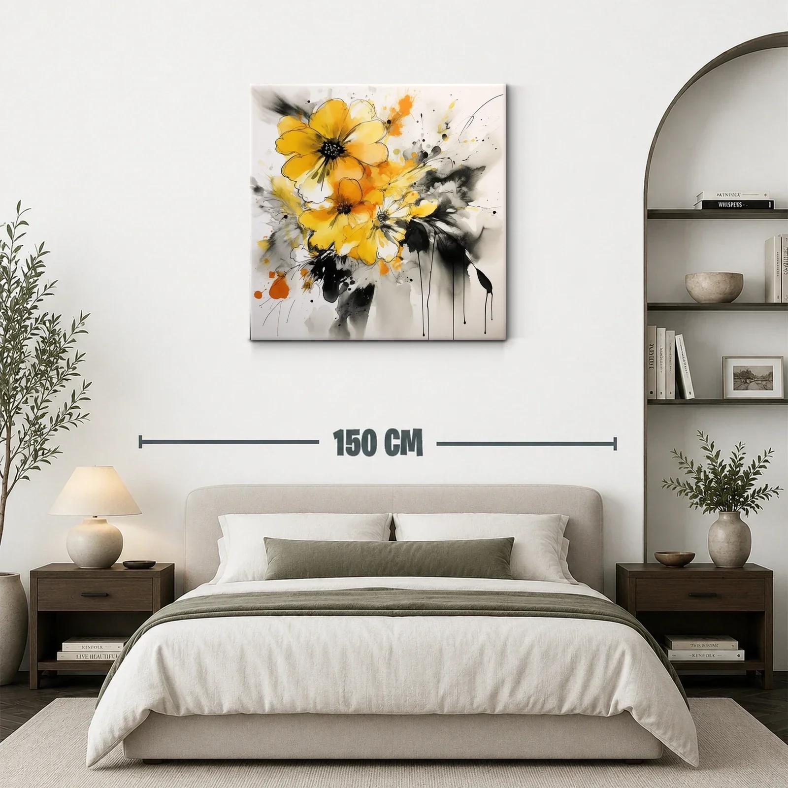 Cuadro floral expresivo en tonos amarillos y grises — miniatura 3