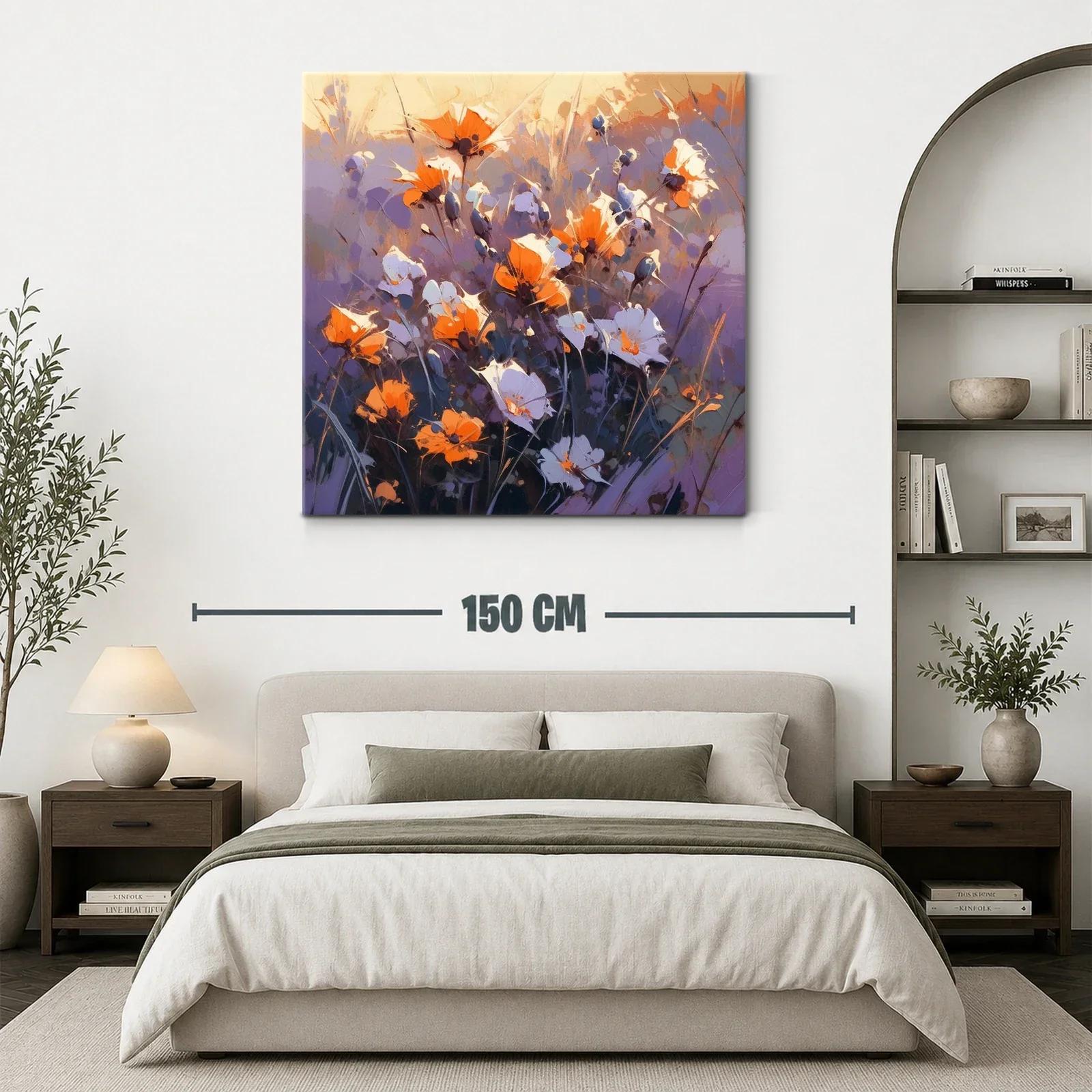 Cuadro floral con vibrante contraste de naranja y violeta — miniatura 3
