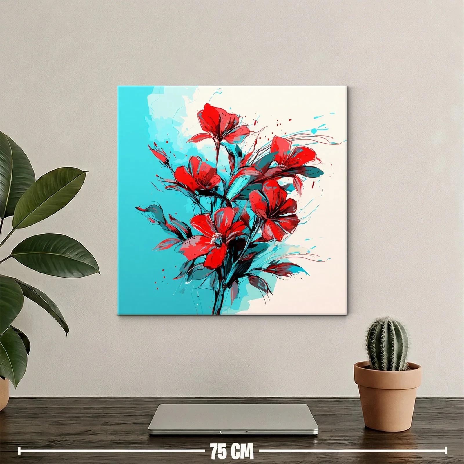 Ramo vibrante de flores rojas sobre fondo azul y beige — miniatura 2