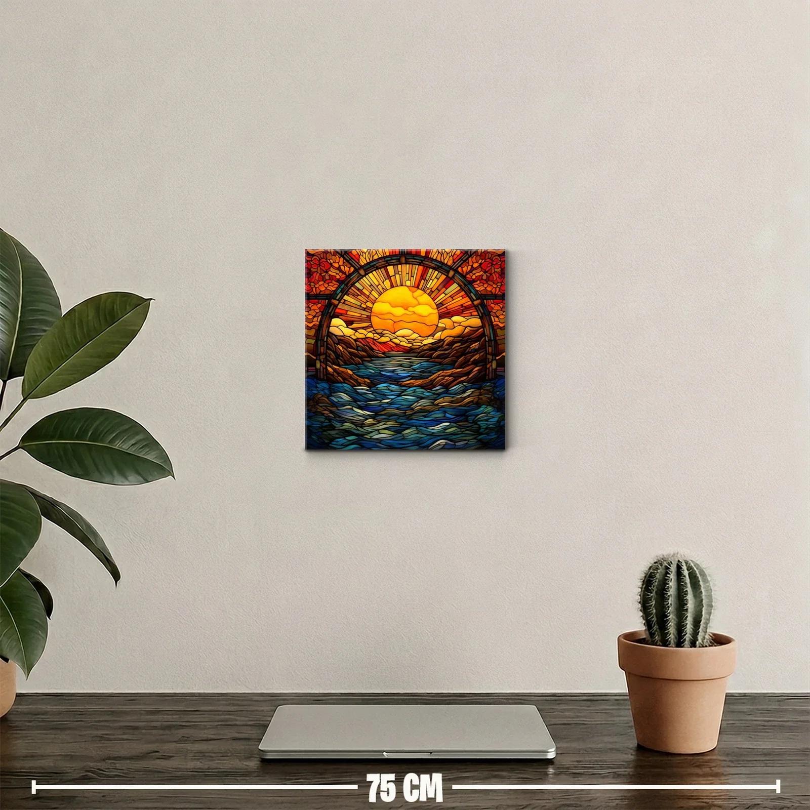 Atardecer en río entre montañas de colores vivos — miniatura 2
