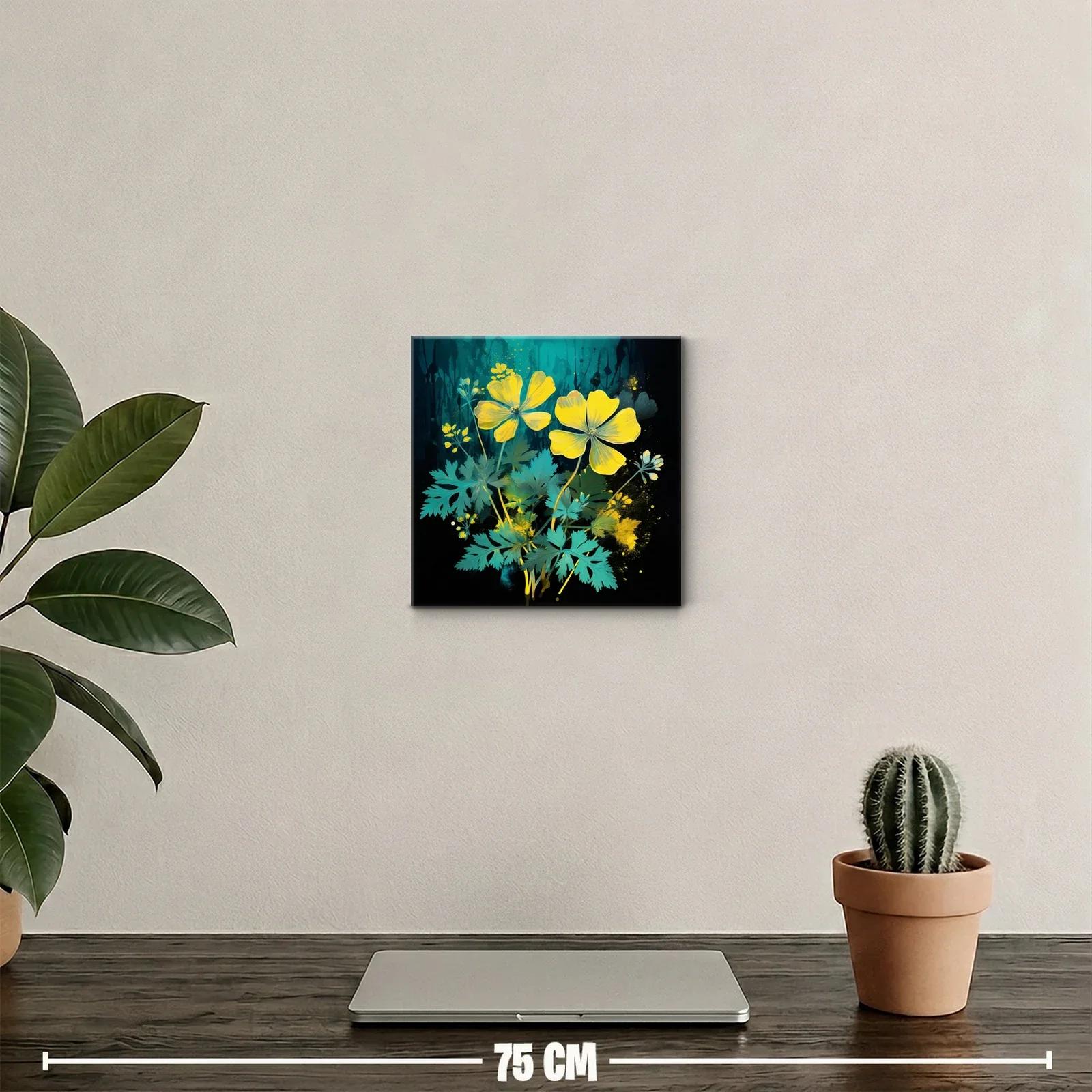 Flores Amarillas sobre Fondo Oscuro con Detalles Artísticos — miniatura 2