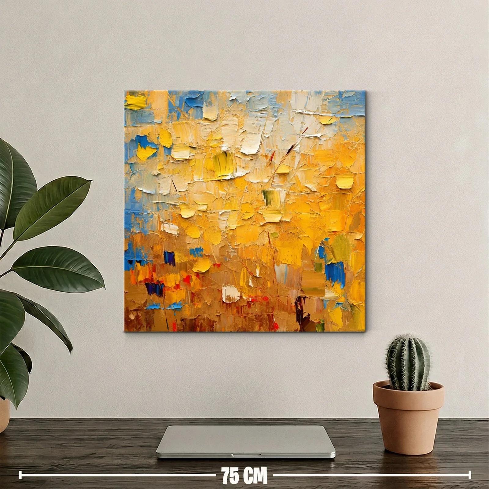 Cuadro abstracto en tonos cálidos con destellos azules — miniatura 2